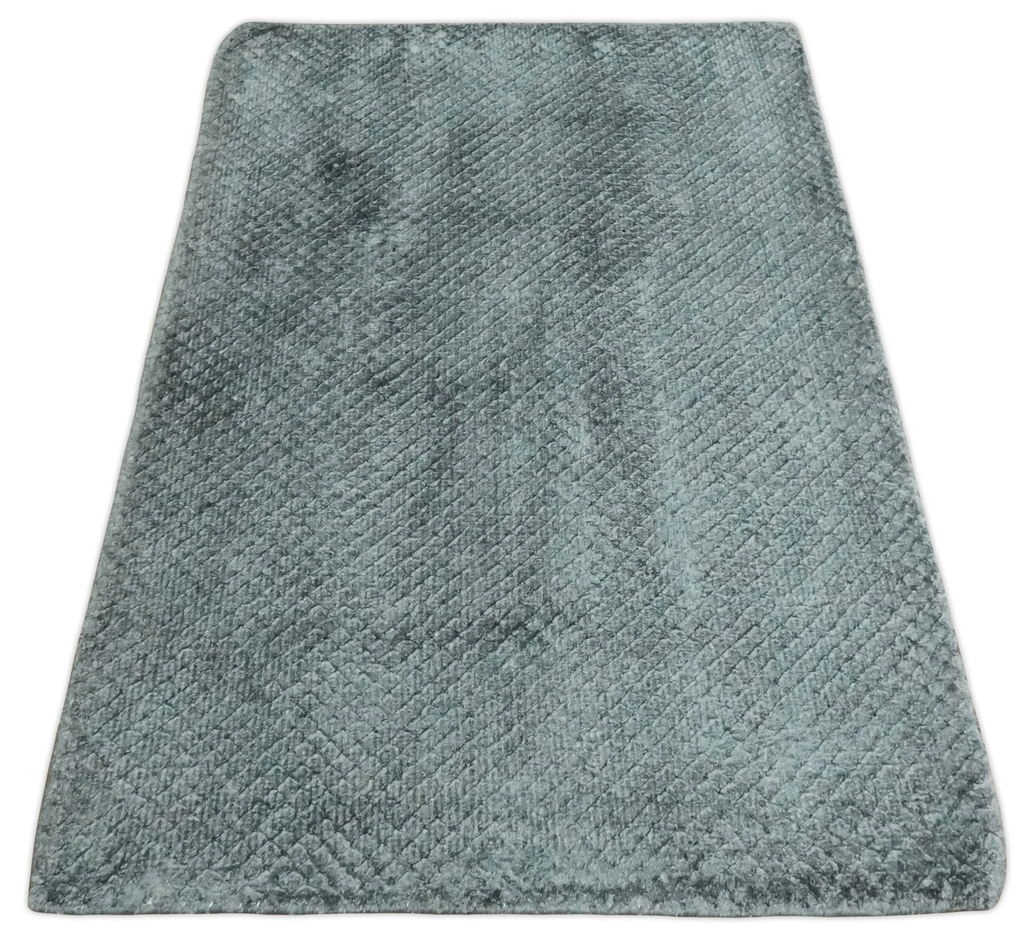 Solid Gray 2x3 Modern Geometrical Cross diamond design Hand Made art silk Area Rug | N2223 - Image 7