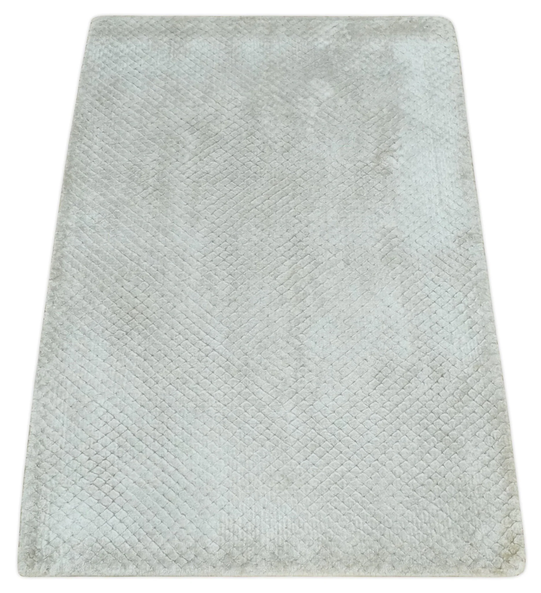 Modern Geometrical Hand carved Square Hand Made 2x3 Silver Art silk Area Rug - Image 8