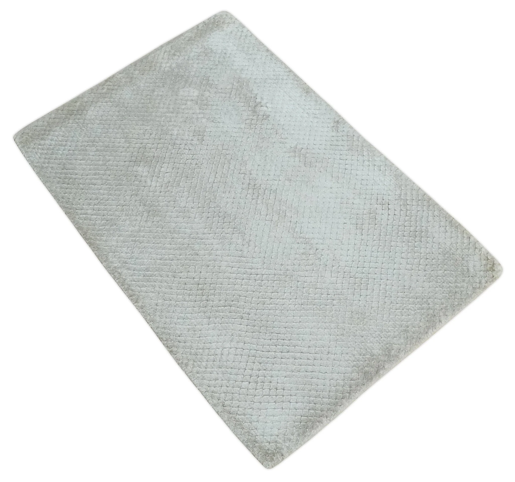 Modern Geometrical Hand carved Square Hand Made 2x3 Silver Art silk Area Rug - Image 9