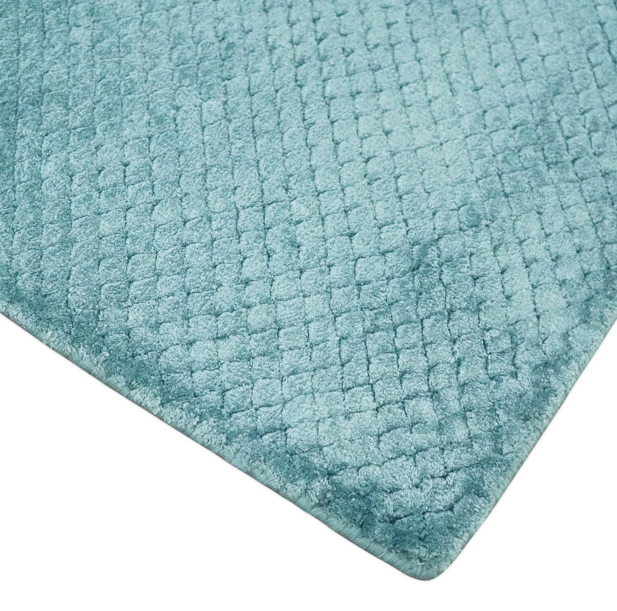 Aqua 2x4 Modern Geometrical Cross Square Hand Made Blue Art silk Area Rug | N4624 - Image 3