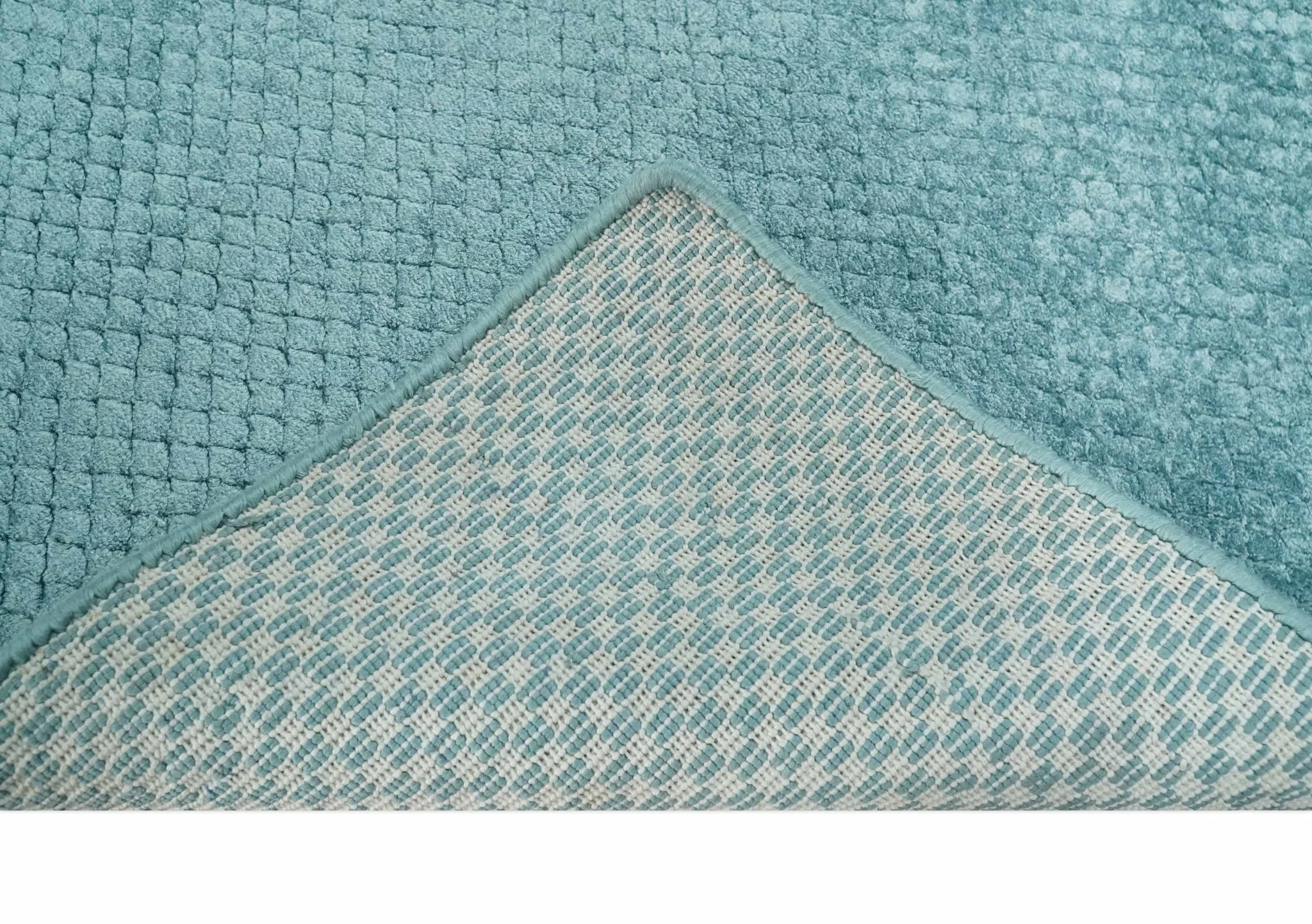 Aqua 2x4 Modern Geometrical Cross Square Hand Made Blue Art silk Area Rug | N4624 - Image 5