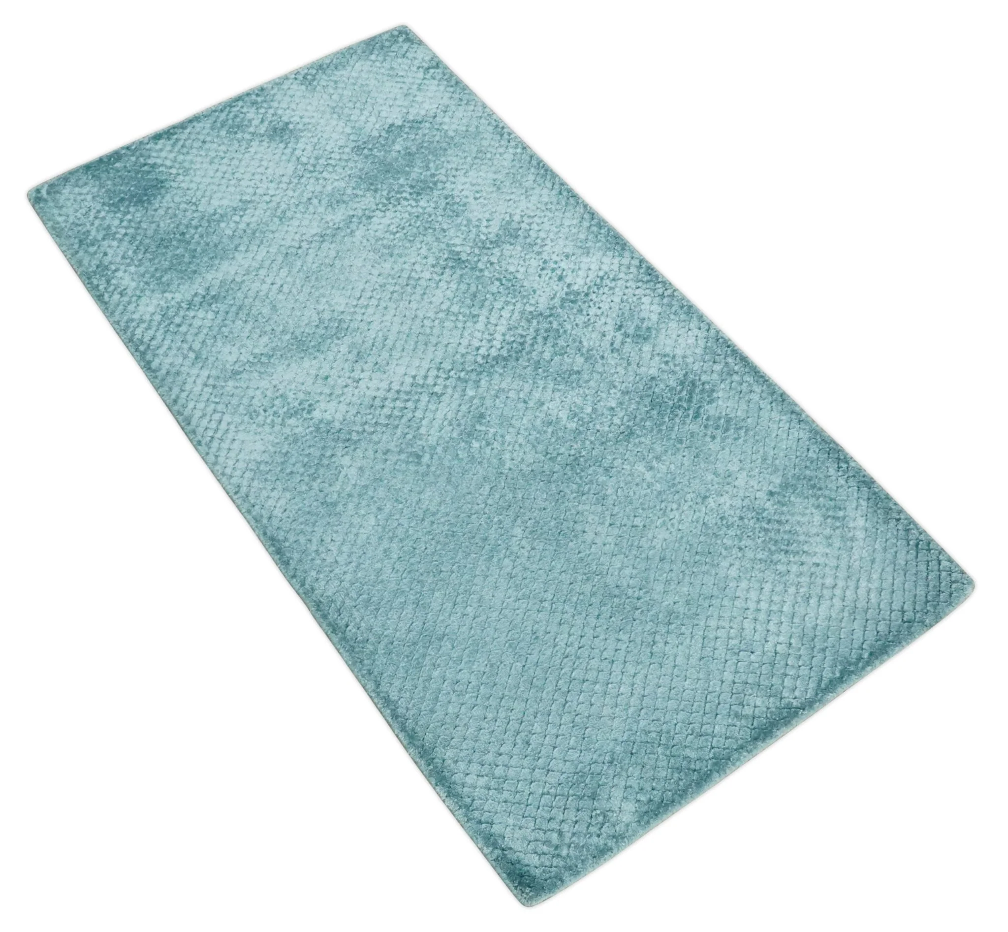 Aqua 2x4 Modern Geometrical Cross Square Hand Made Blue Art silk Area Rug | N4624 - Image 9