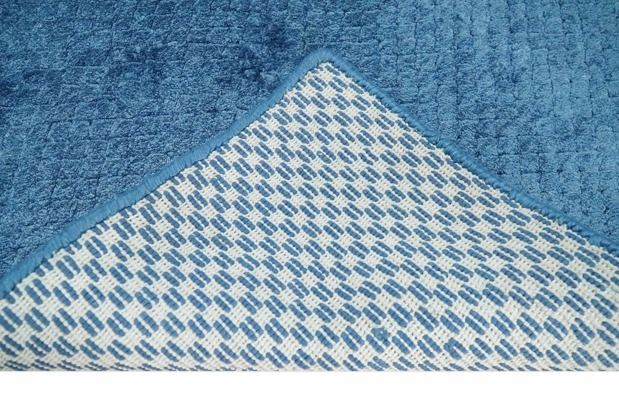 2x4 Modern Geometrical Cross Square Hand Made Blue Art silk Area Rug | N4724 - Image 5