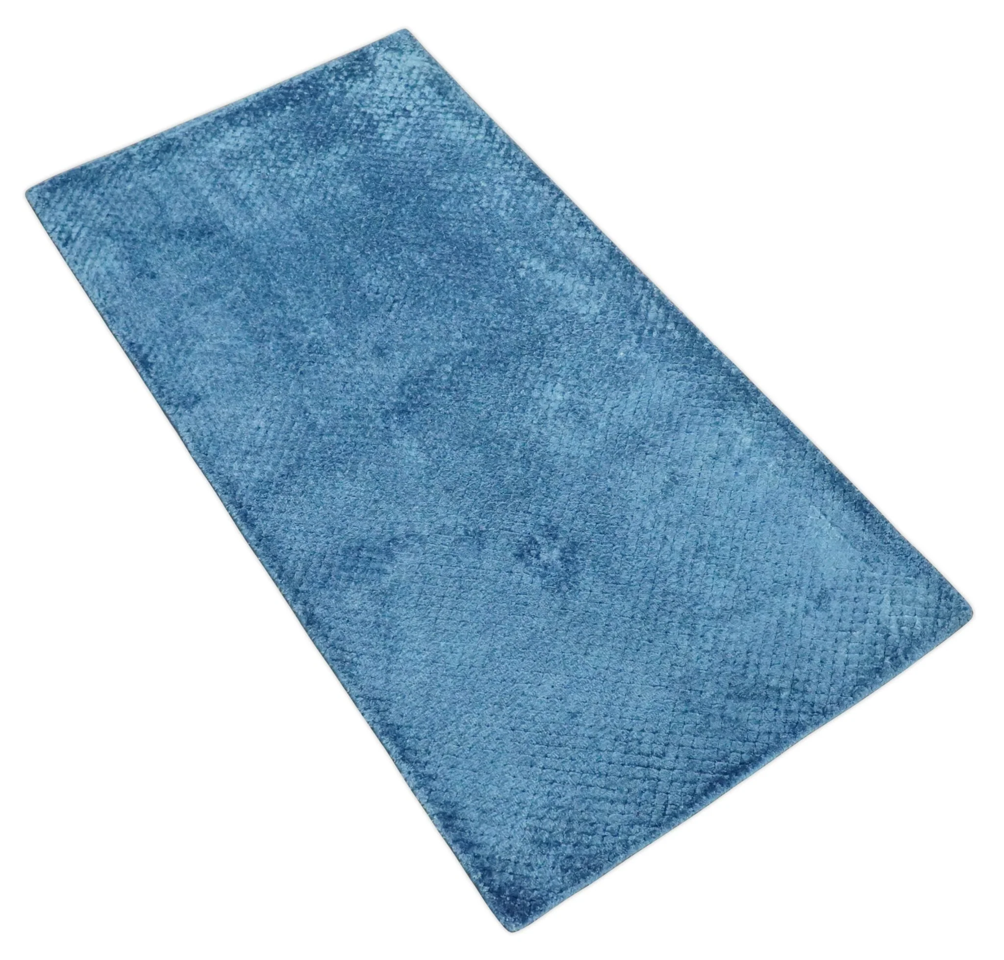 2x4 Modern Geometrical Cross Square Hand Made Blue Art silk Area Rug | N4724 - Image 8