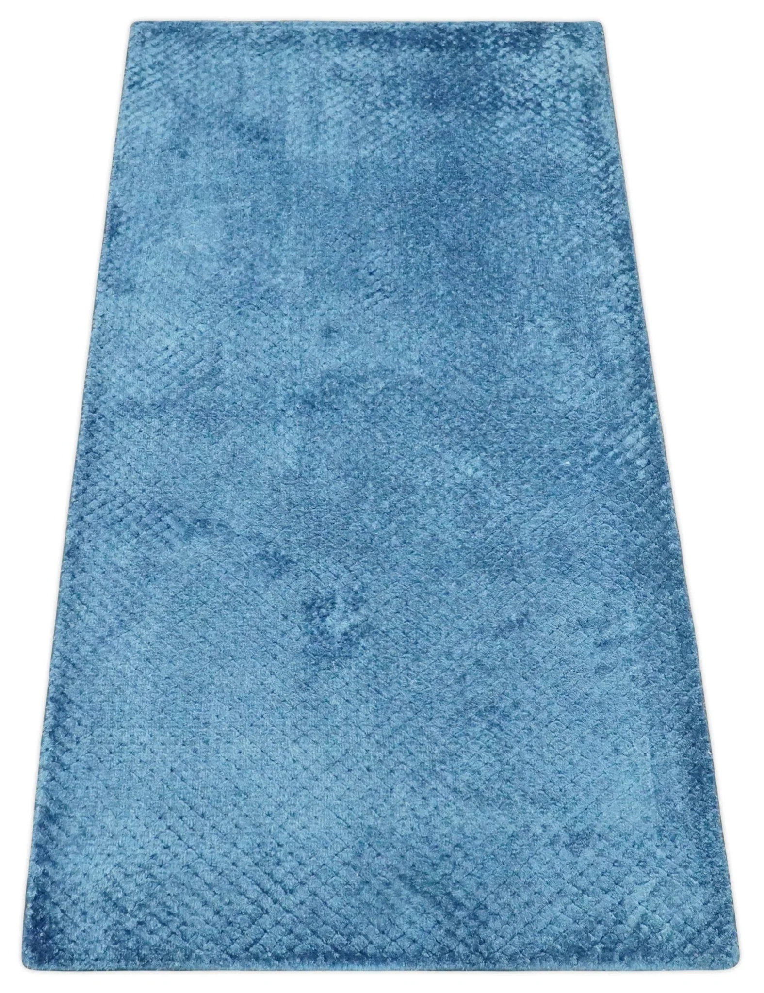 2x4 Modern Geometrical Cross Square Hand Made Blue Art silk Area Rug | N4724 - Image 9