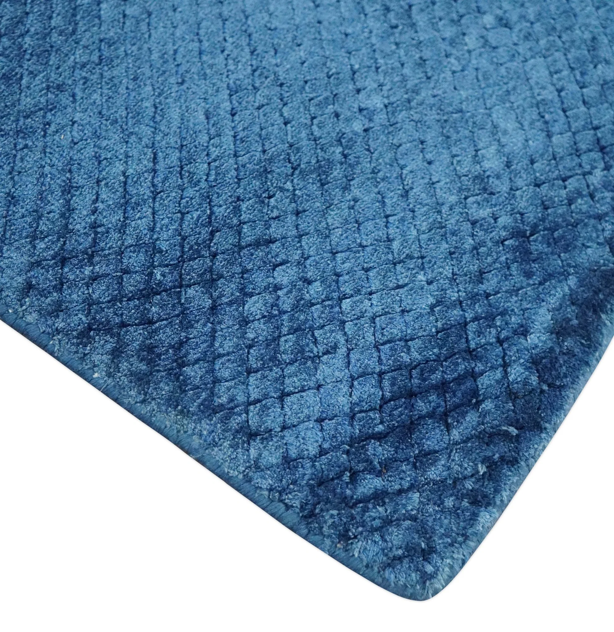 Modern Geometrical Cross Square Hand Made 2x4 Blue Art silk Area Rug - Image 3