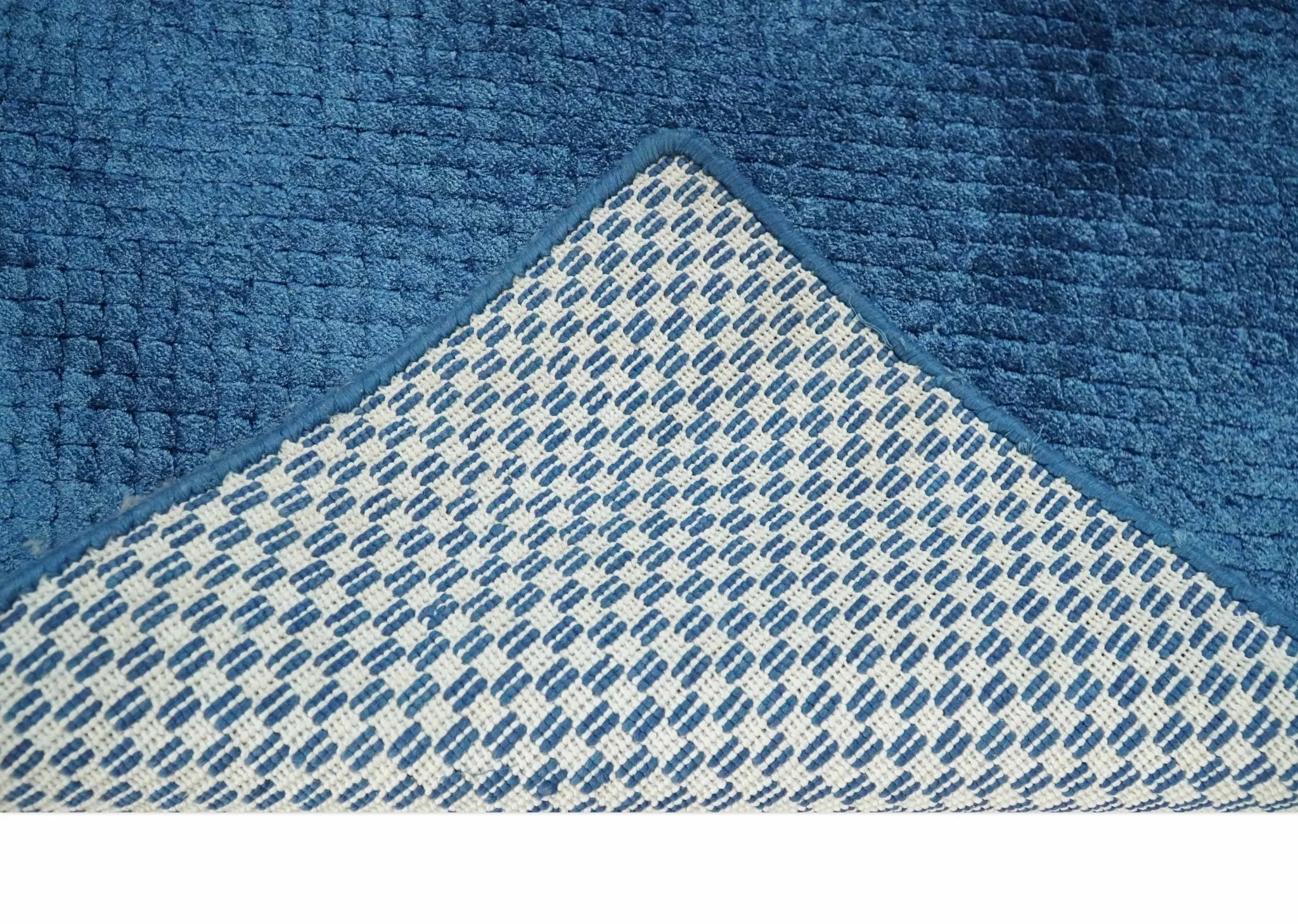 Modern Geometrical Cross Square Hand Made 2x4 Blue Art silk Area Rug - Image 5