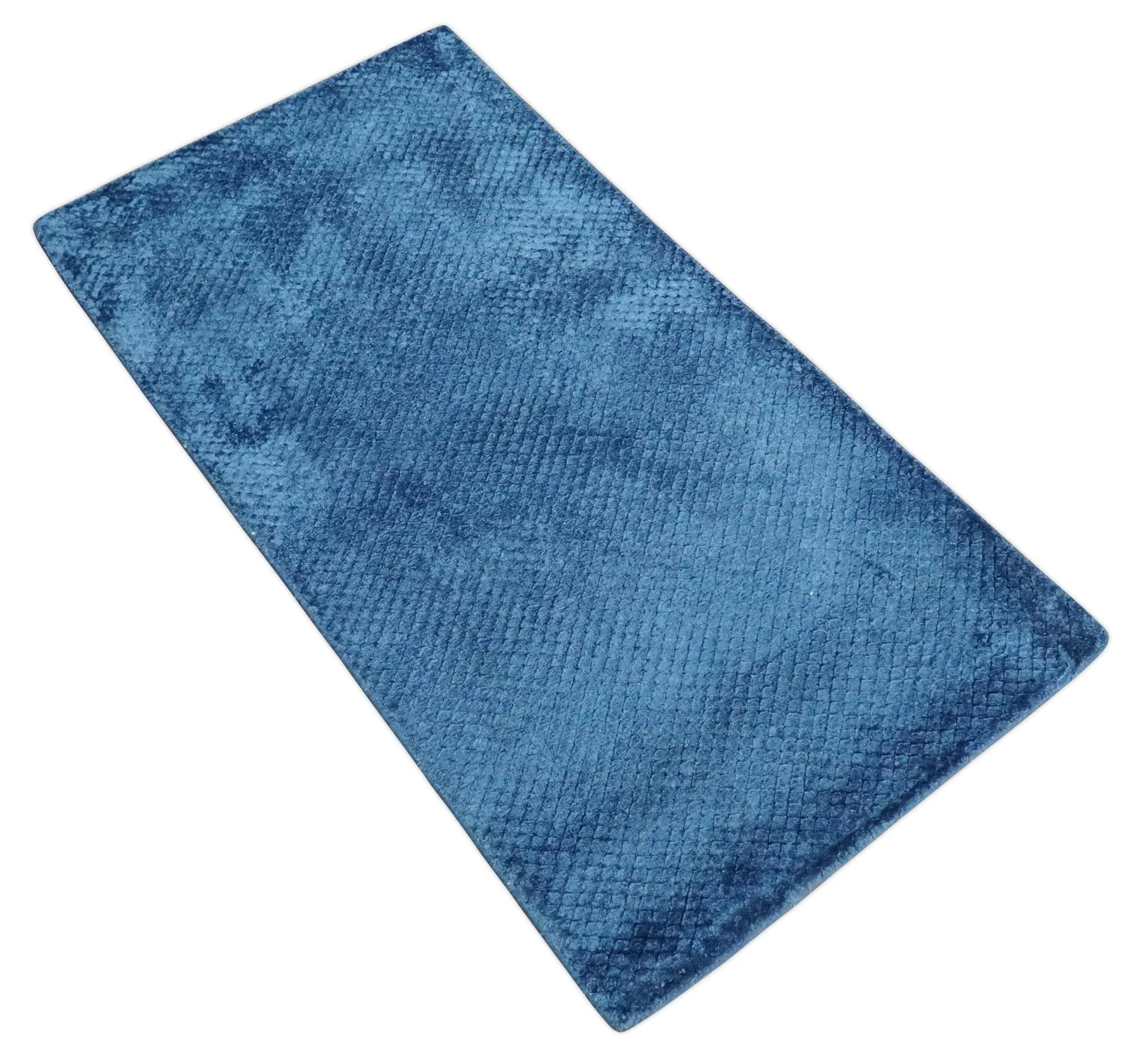Modern Geometrical Cross Square Hand Made 2x4 Blue Art silk Area Rug - Image 8