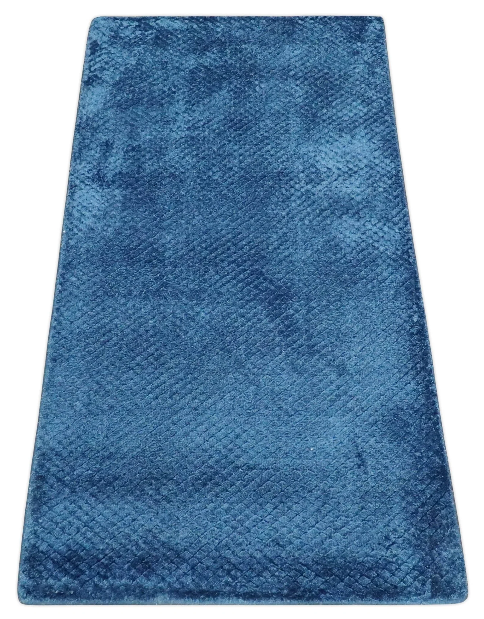 Modern Geometrical Cross Square Hand Made 2x4 Blue Art silk Area Rug - Image 9
