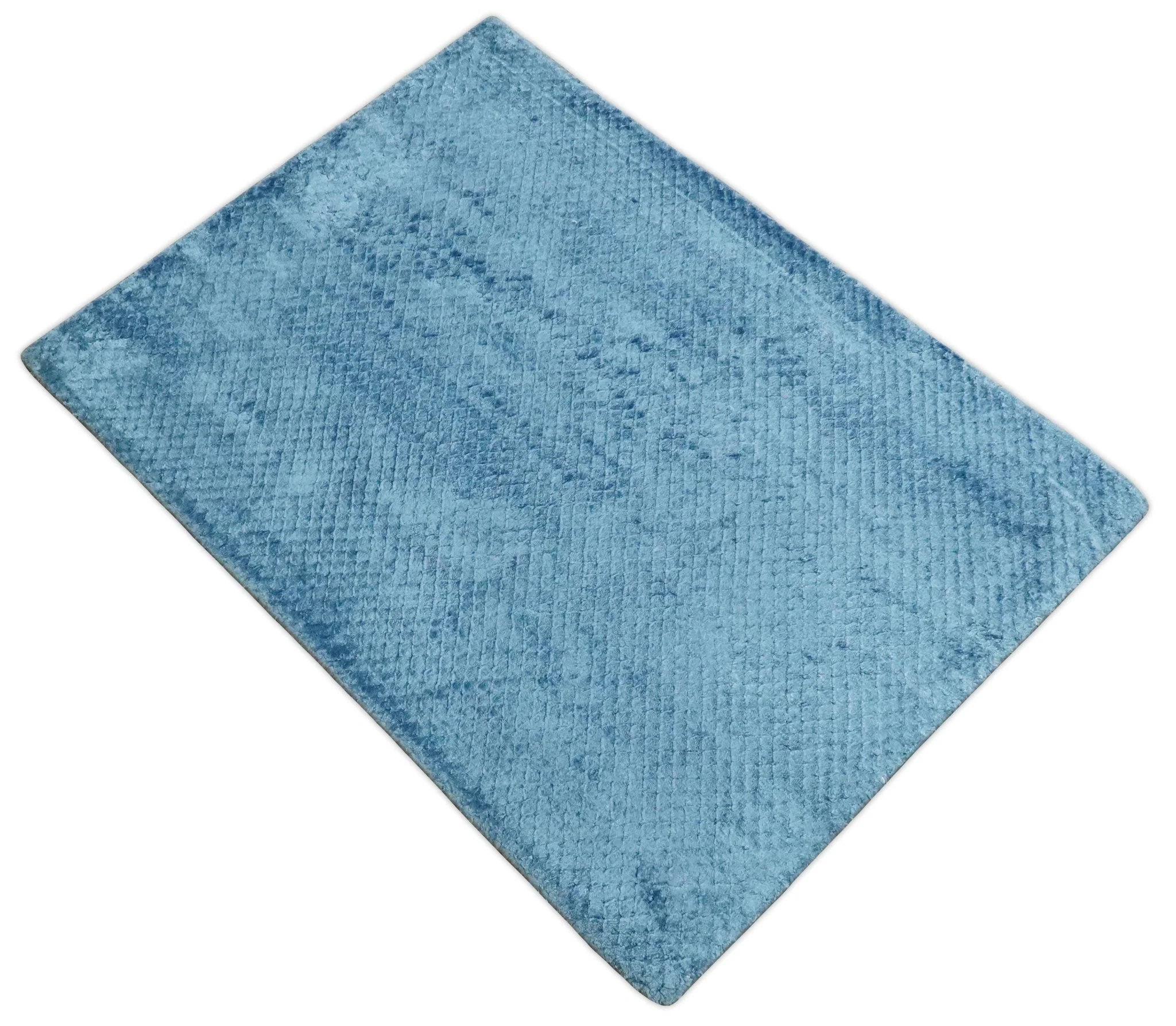 Modern Geometrical Cross Square Hand Made 2x3 Aqua Blue Art silk Area Rug - Image 8