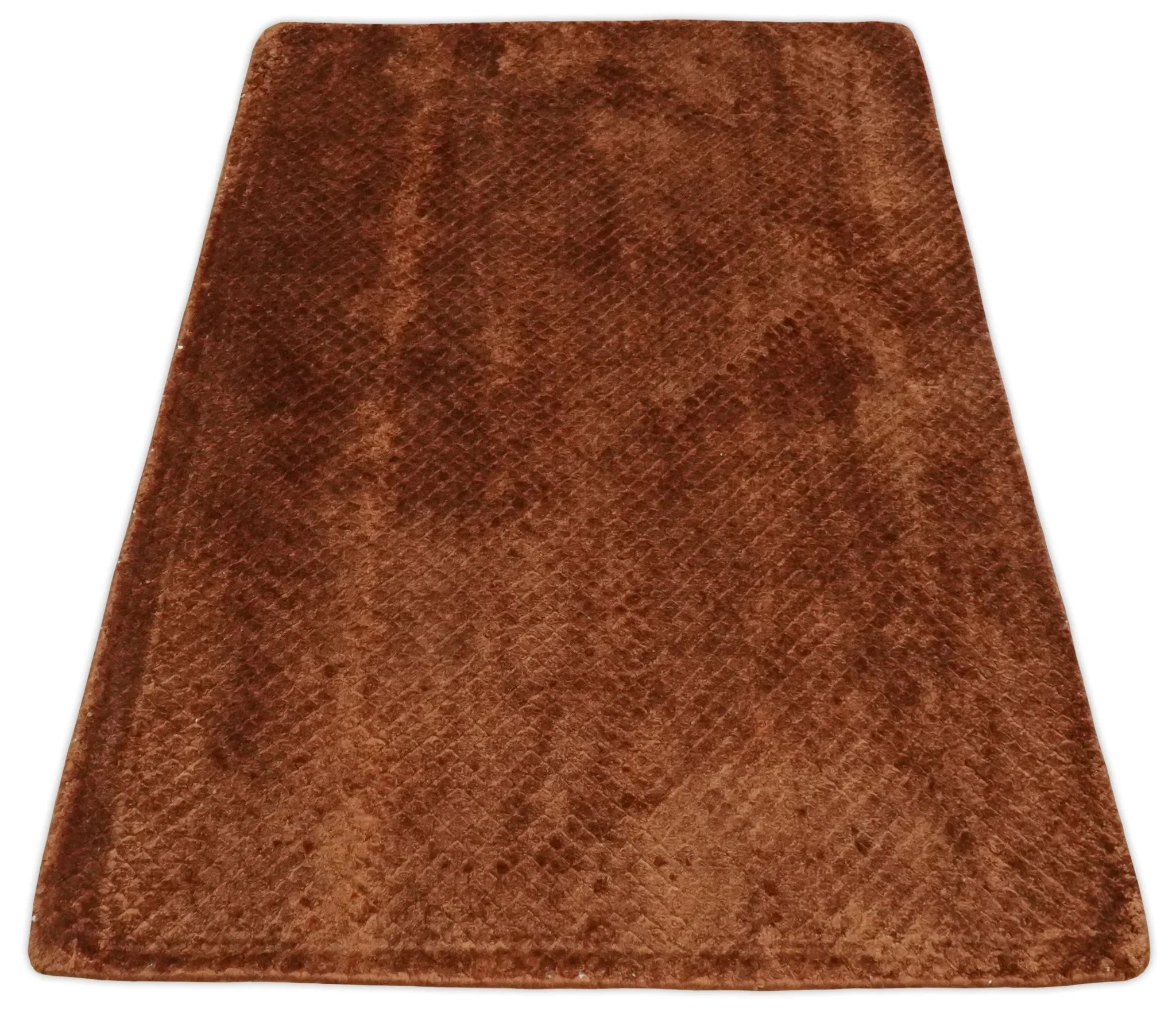 Modern Geometrical Cross Square Hand Made 2x3 Brown Art silk Area Rug - Image 7