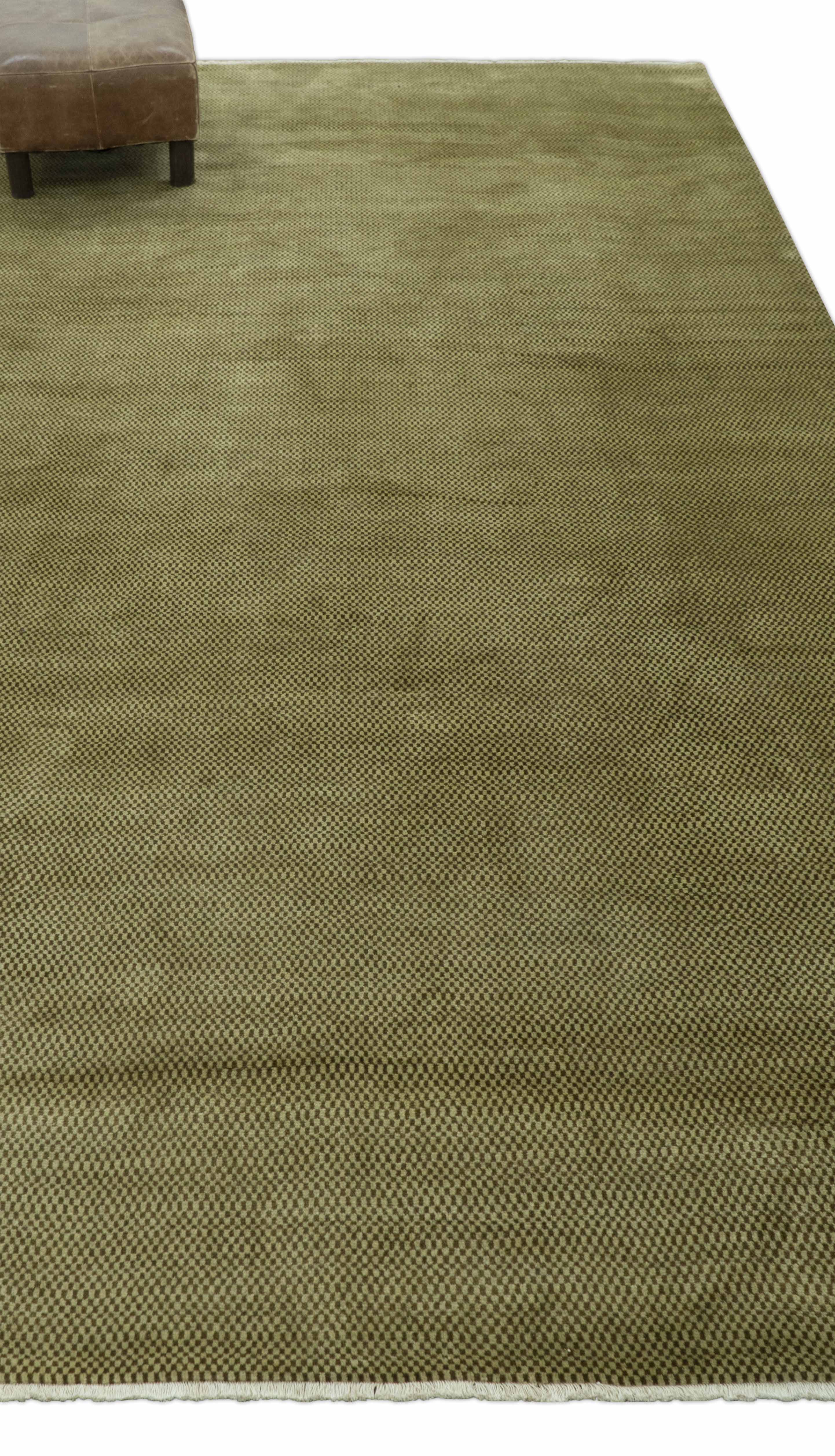 Modern Geometrical Design Beige And Brown 6x10 Hand Knotted Wool Rug - Image 9