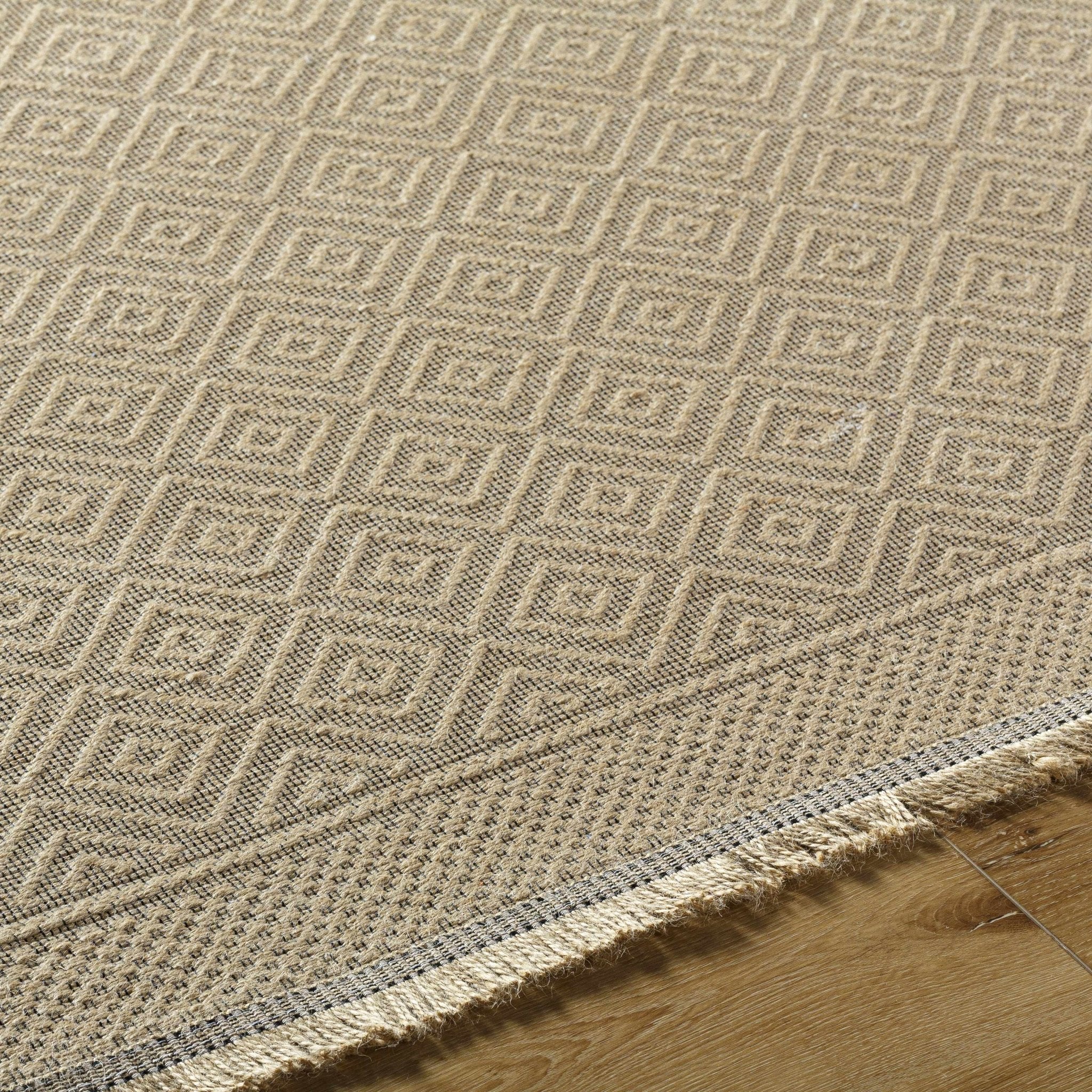 Modern Geometrical Design Beige Machine Woven Jute Area Rug - Image 4