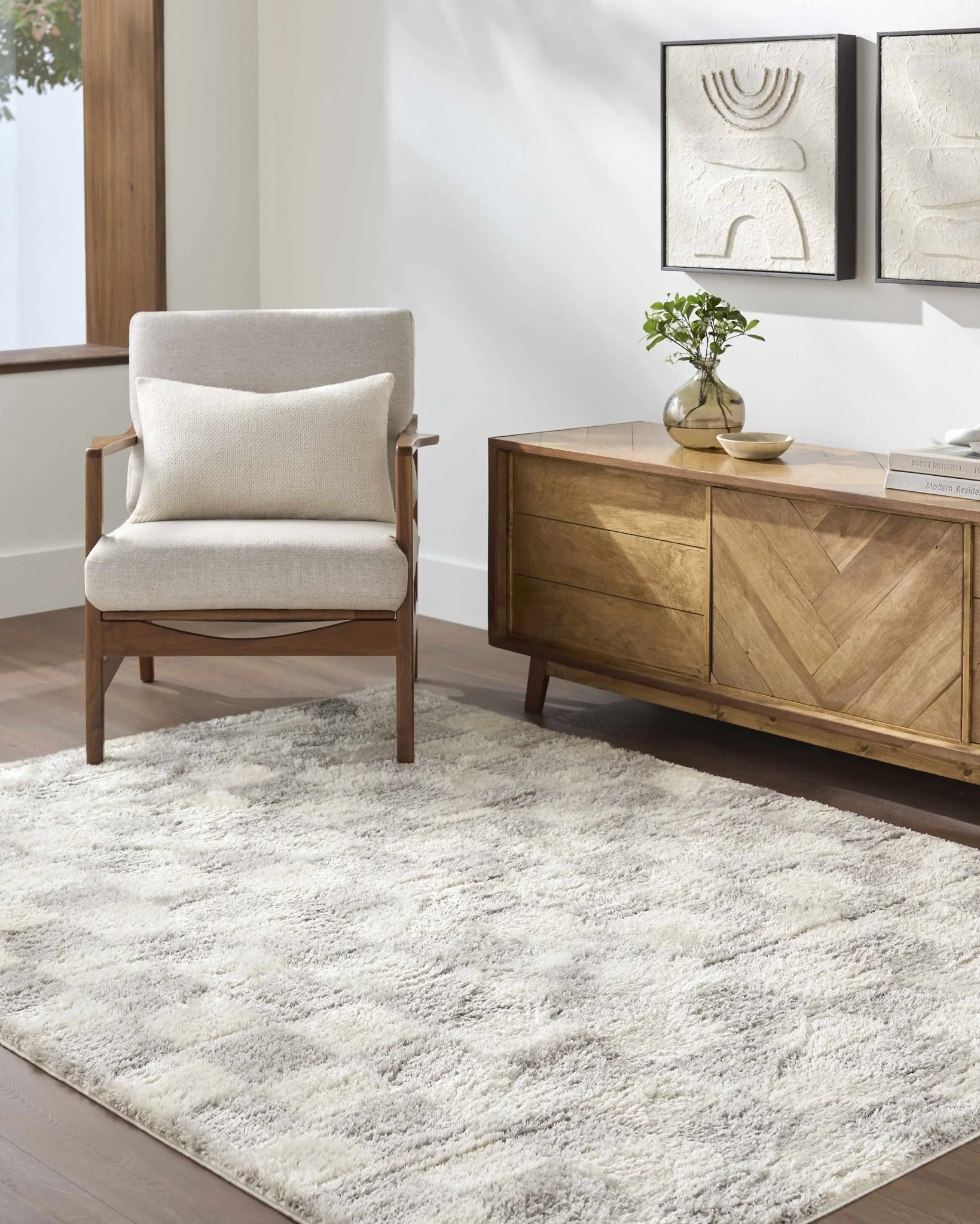 Modern Geometrical Design Cream And Gray Machine Woven Area Rug - Image 10