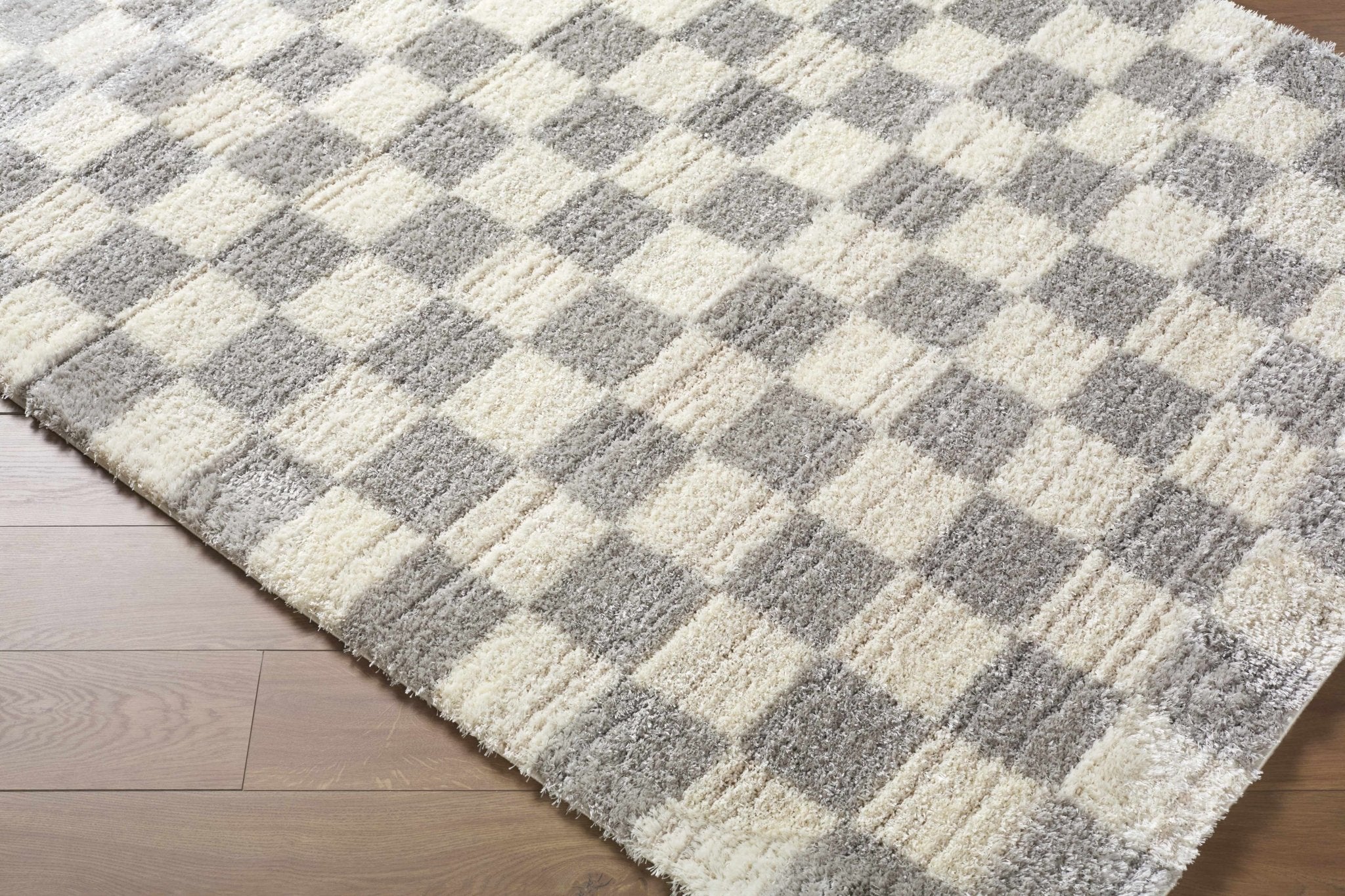 Modern Geometrical Design Cream And Gray Machine Woven Area Rug - Image 2