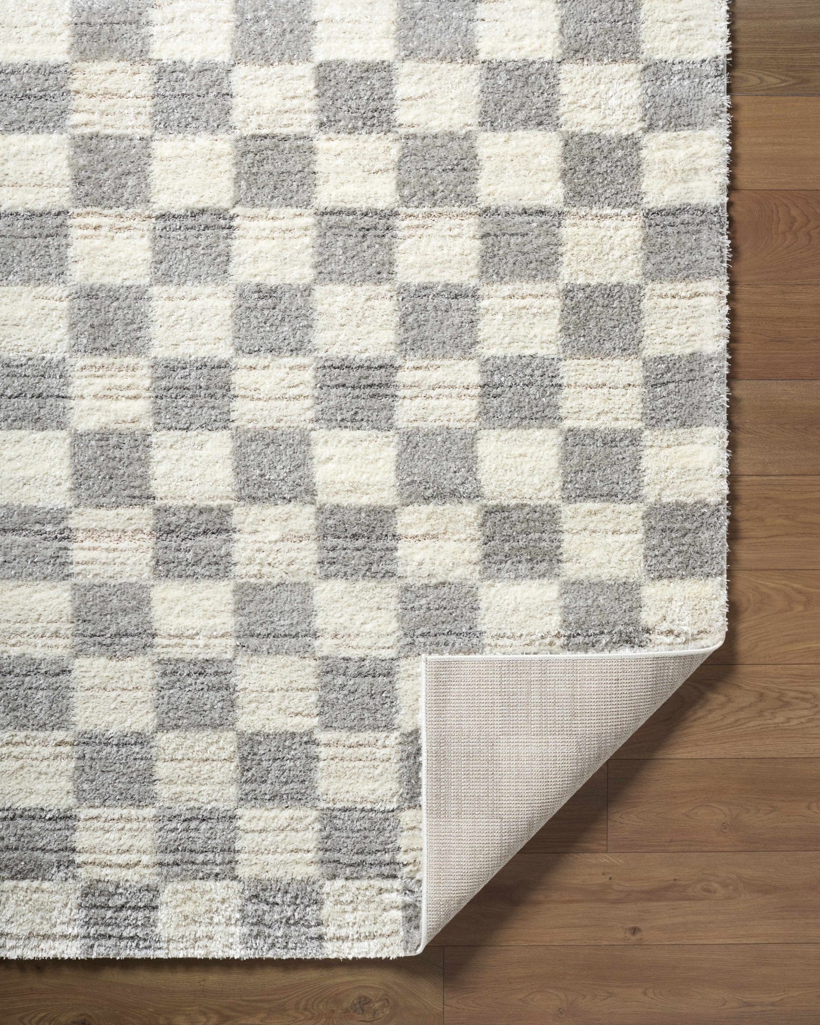 Modern Geometrical Design Cream And Gray Machine Woven Area Rug - Image 3