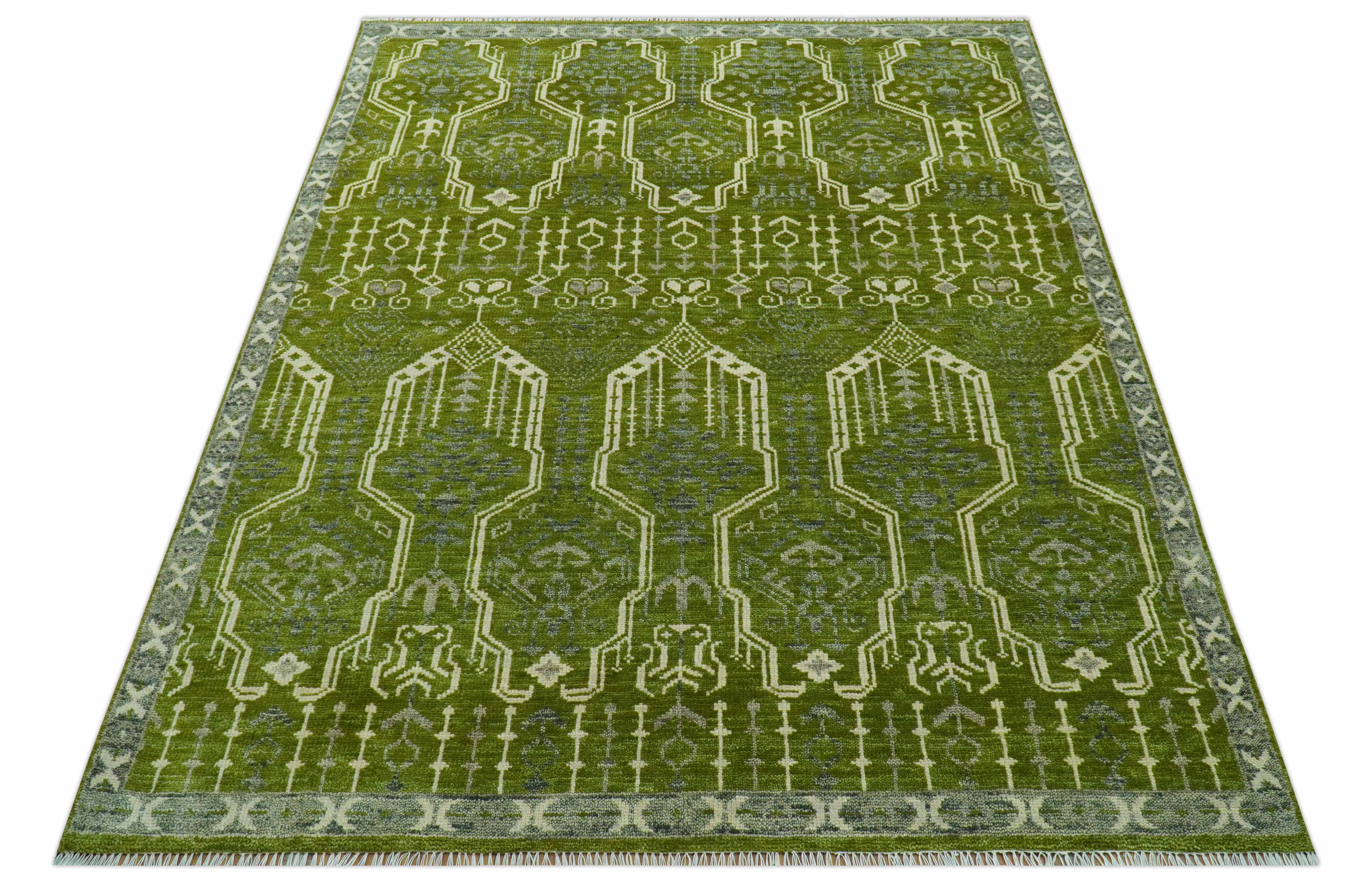 Contemporary Design Green And Beige Hand Knotted 8x10 Wool Area Rug - Image 10