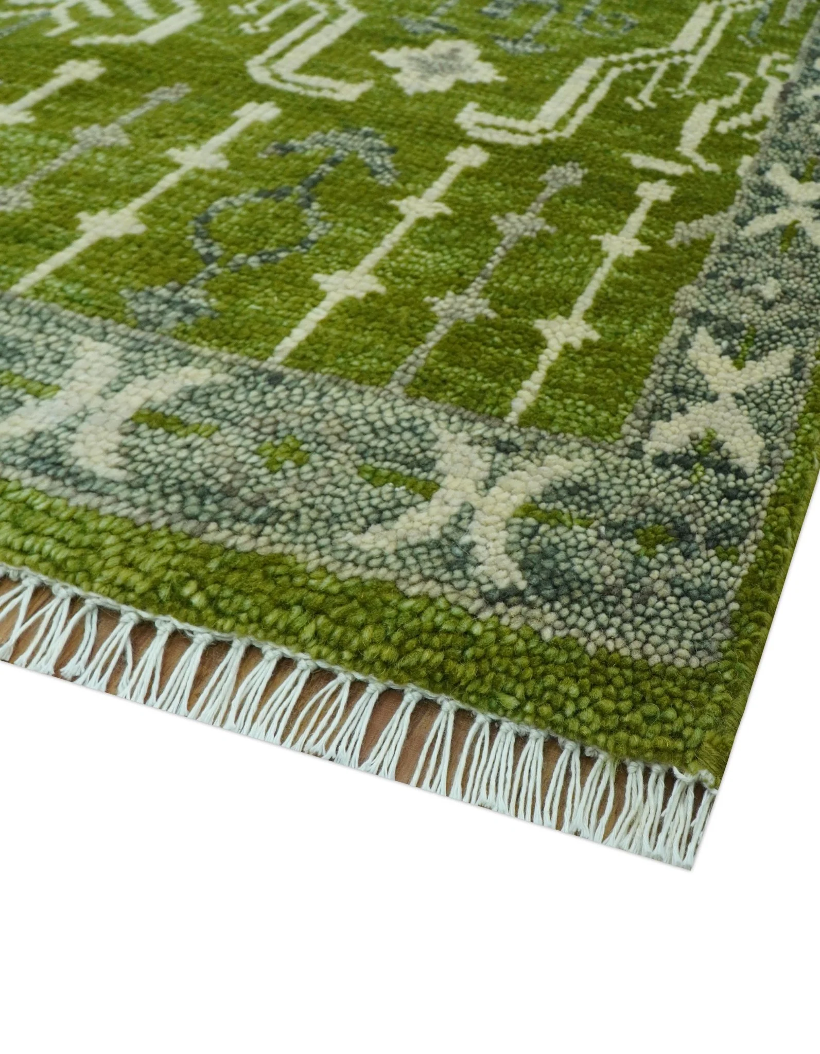 Contemporary Design Green And Beige Hand Knotted 8x10 Wool Area Rug - Image 3