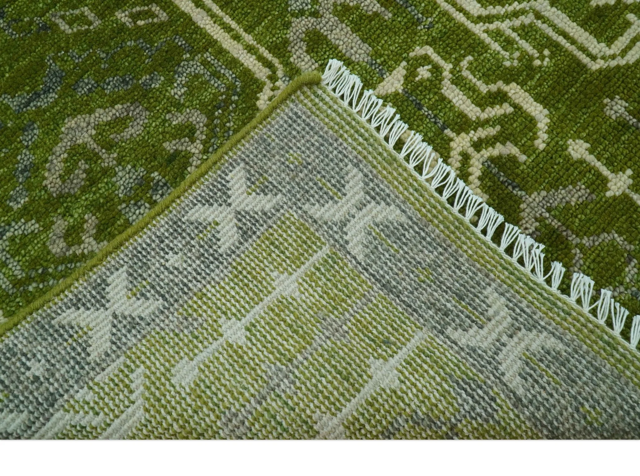 Contemporary Design Green And Beige Hand Knotted 8x10 Wool Area Rug - Image 4