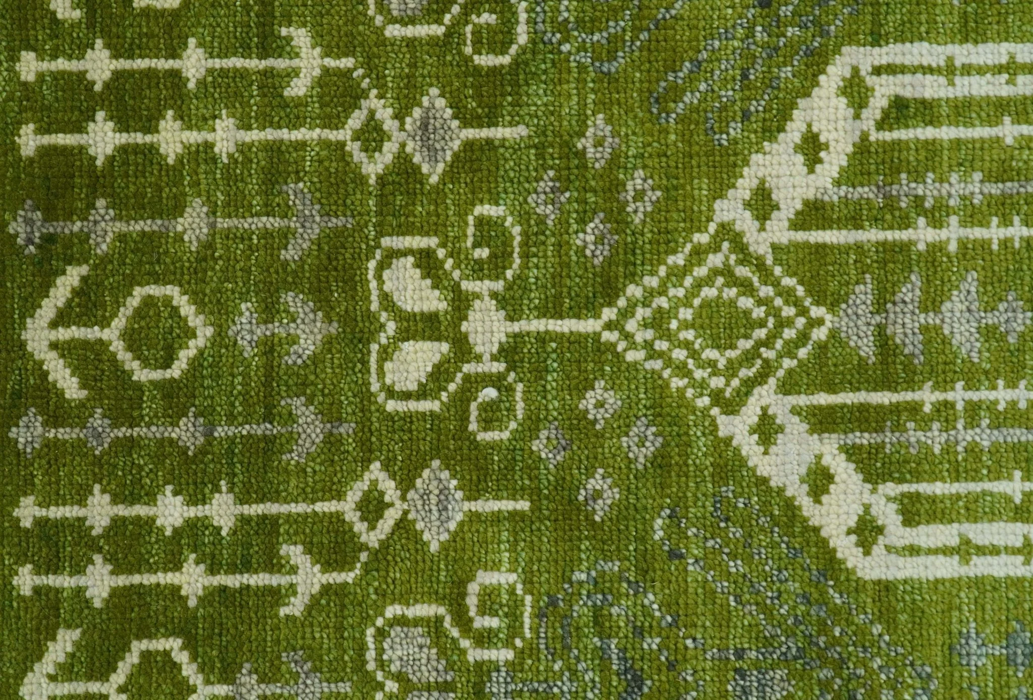 Contemporary Traditional Design Green And Beige Hand Knotted Custom Made Wool Rug - Image 7