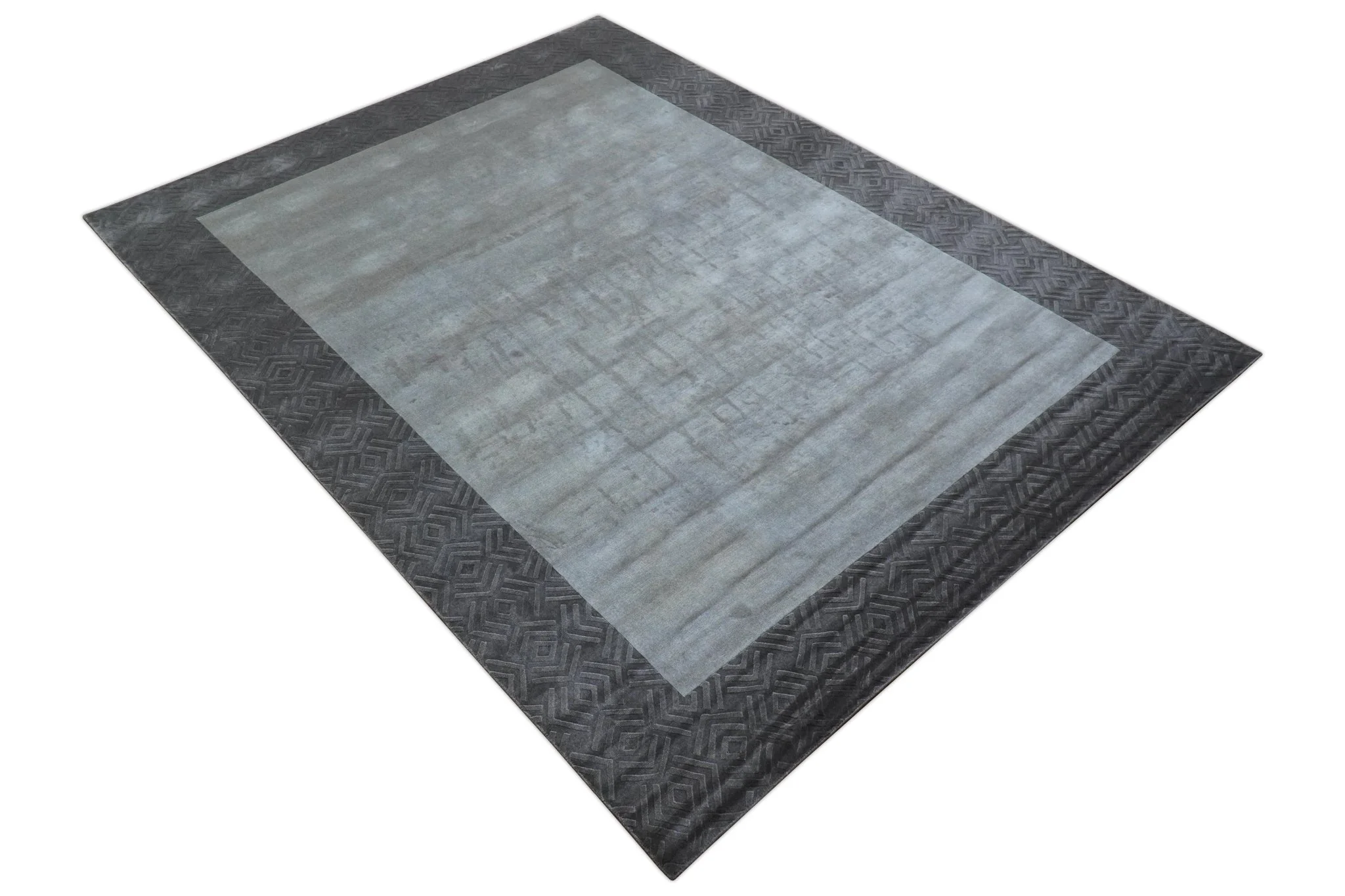 Modern Geometrical Design Silver Hand Loom 10x13 Art Silk Area Rug - Image 11