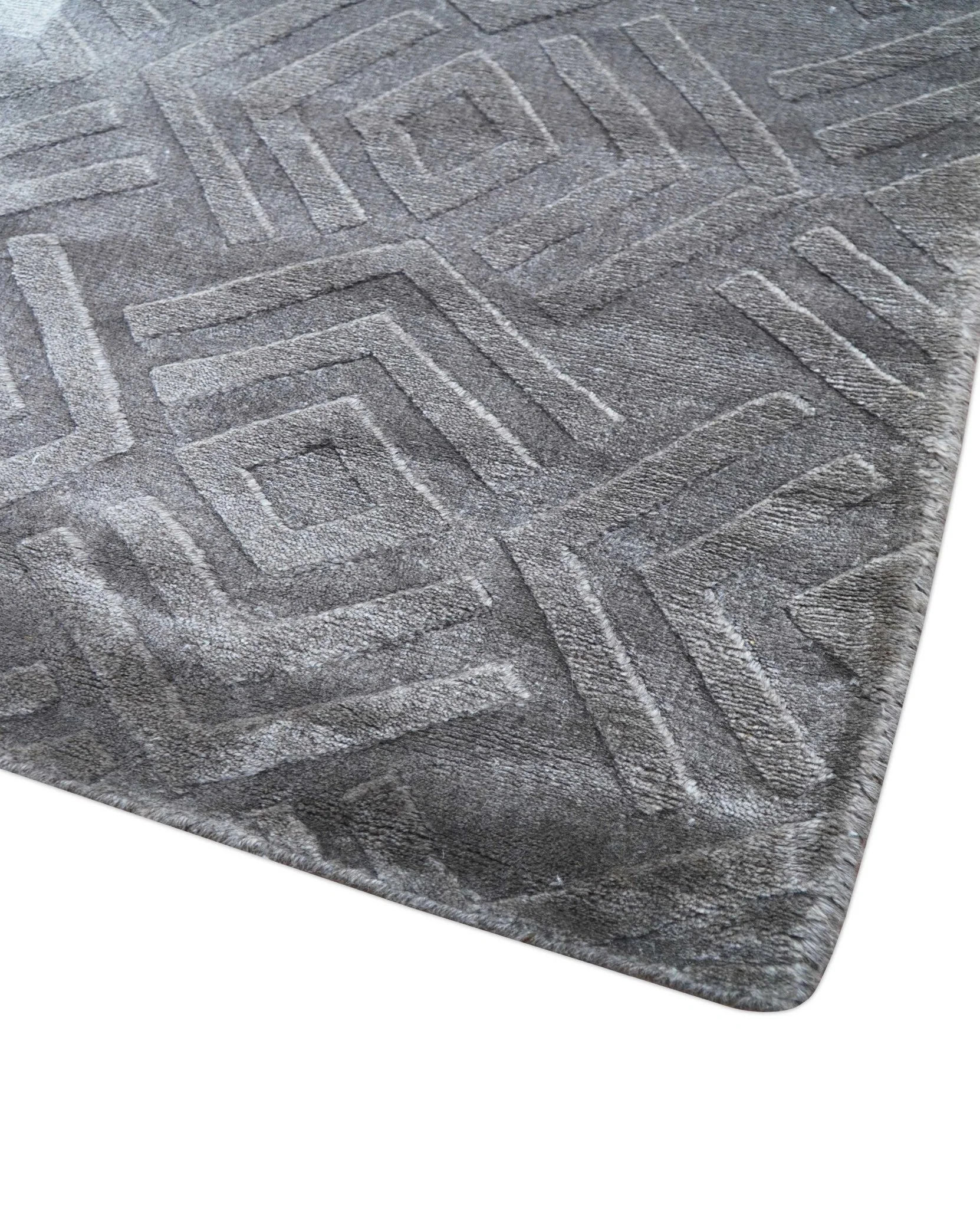 Modern Geometrical Design Silver Hand Loom 10x13 Art Silk Area Rug - Image 8