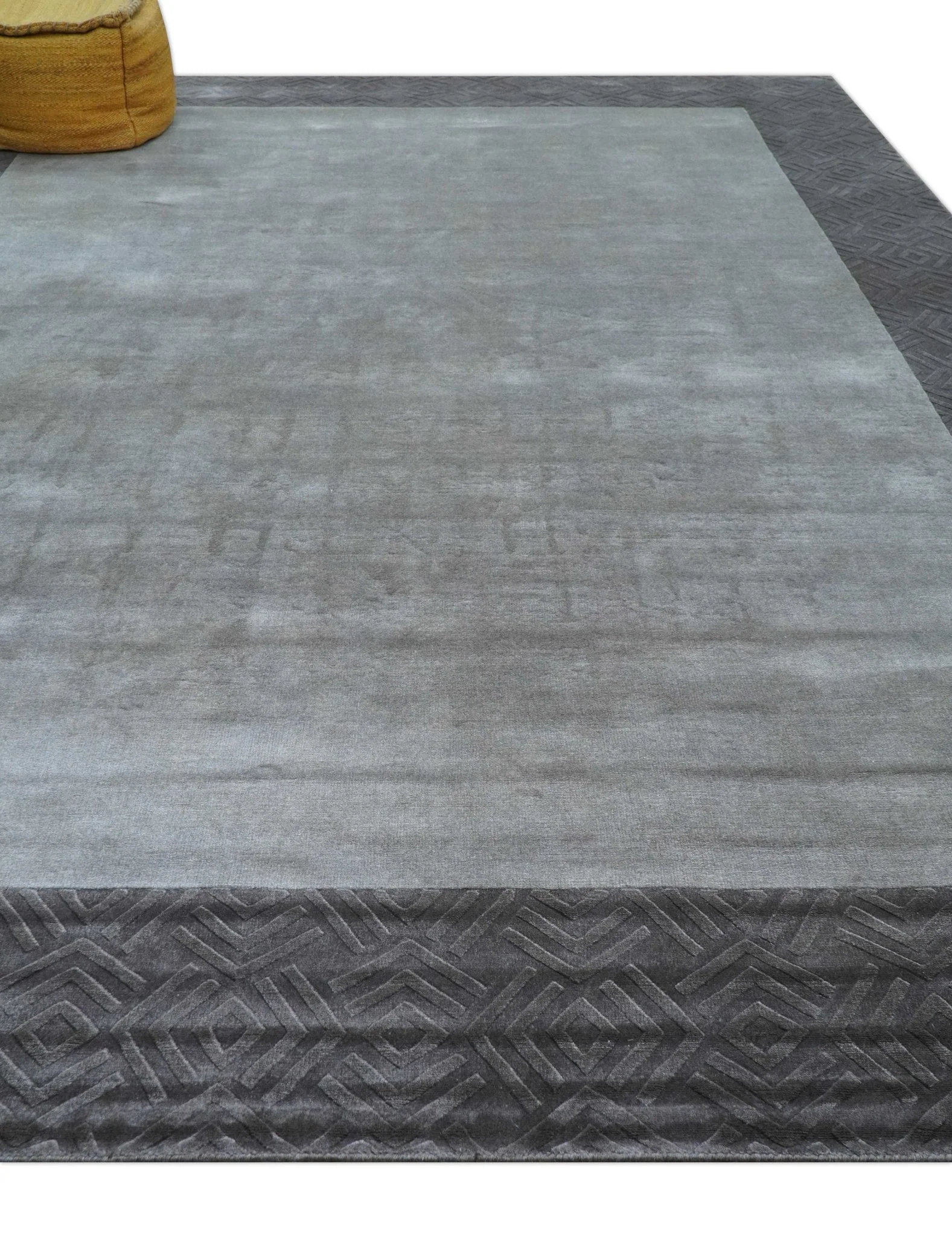 Modern Geometrical Design Silver Hand Loom 10x13 Art Silk Area Rug - Image 9