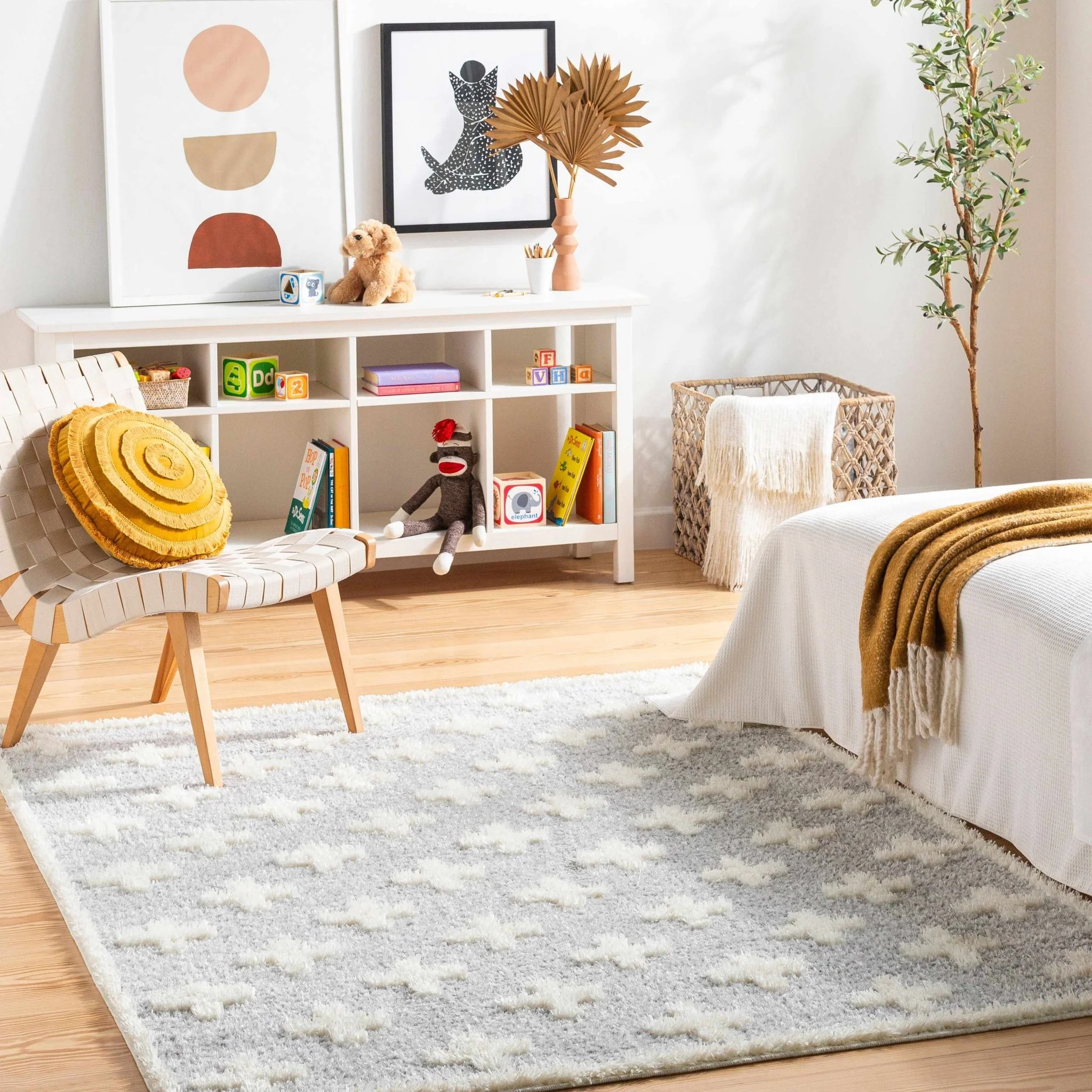 Modern Geometrical Gray and Ivory Plush Pile area rug - Image 3