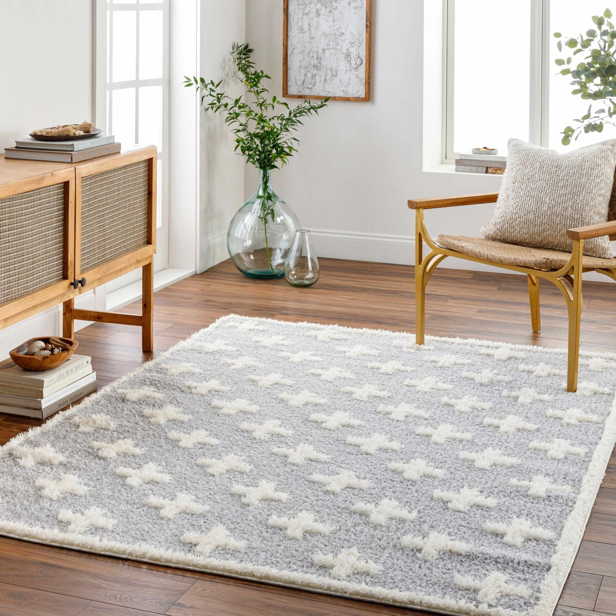 Modern Geometrical Gray and Ivory Plush Pile area rug - Image 4