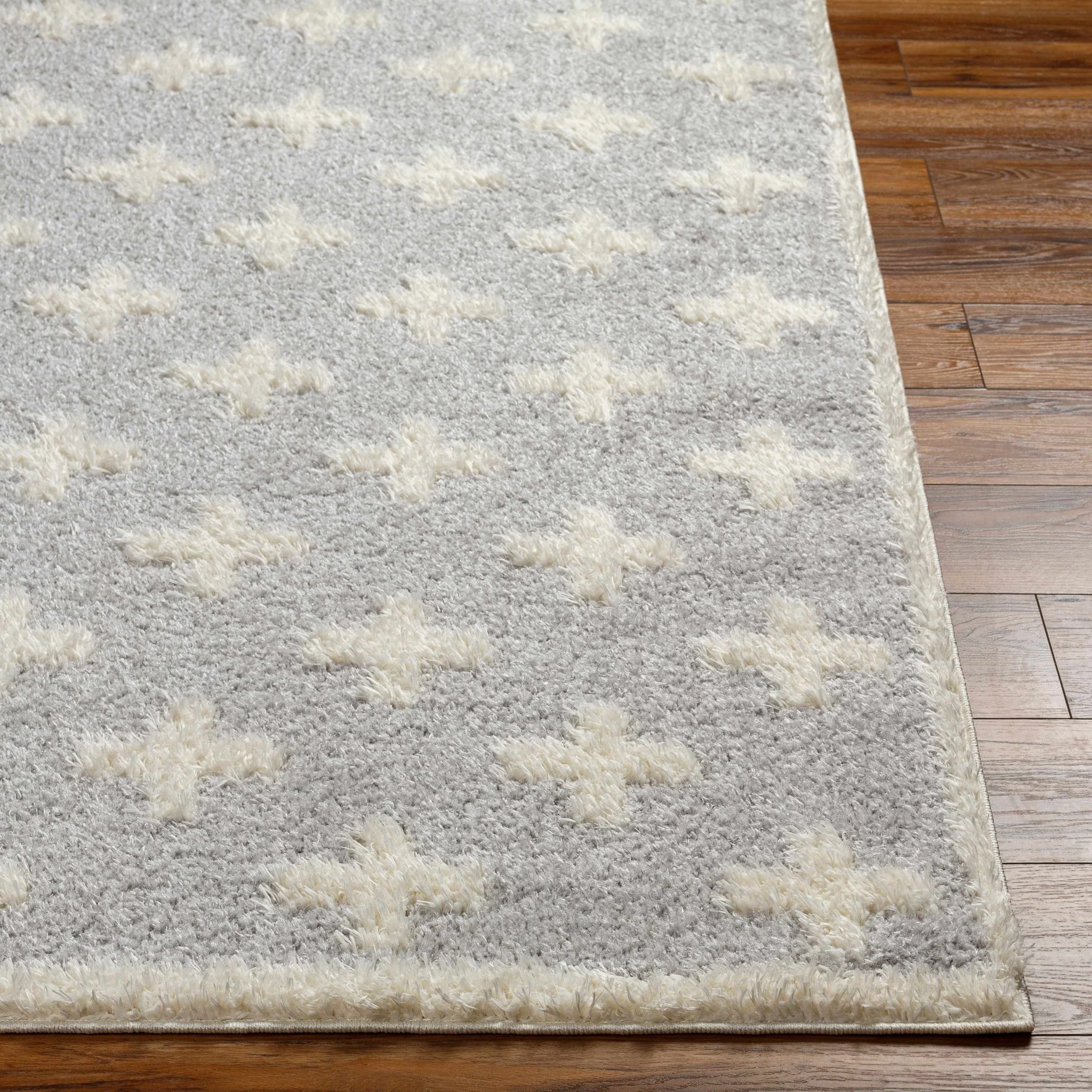 Modern Geometrical Gray and Ivory Plush Pile area rug - Image 5