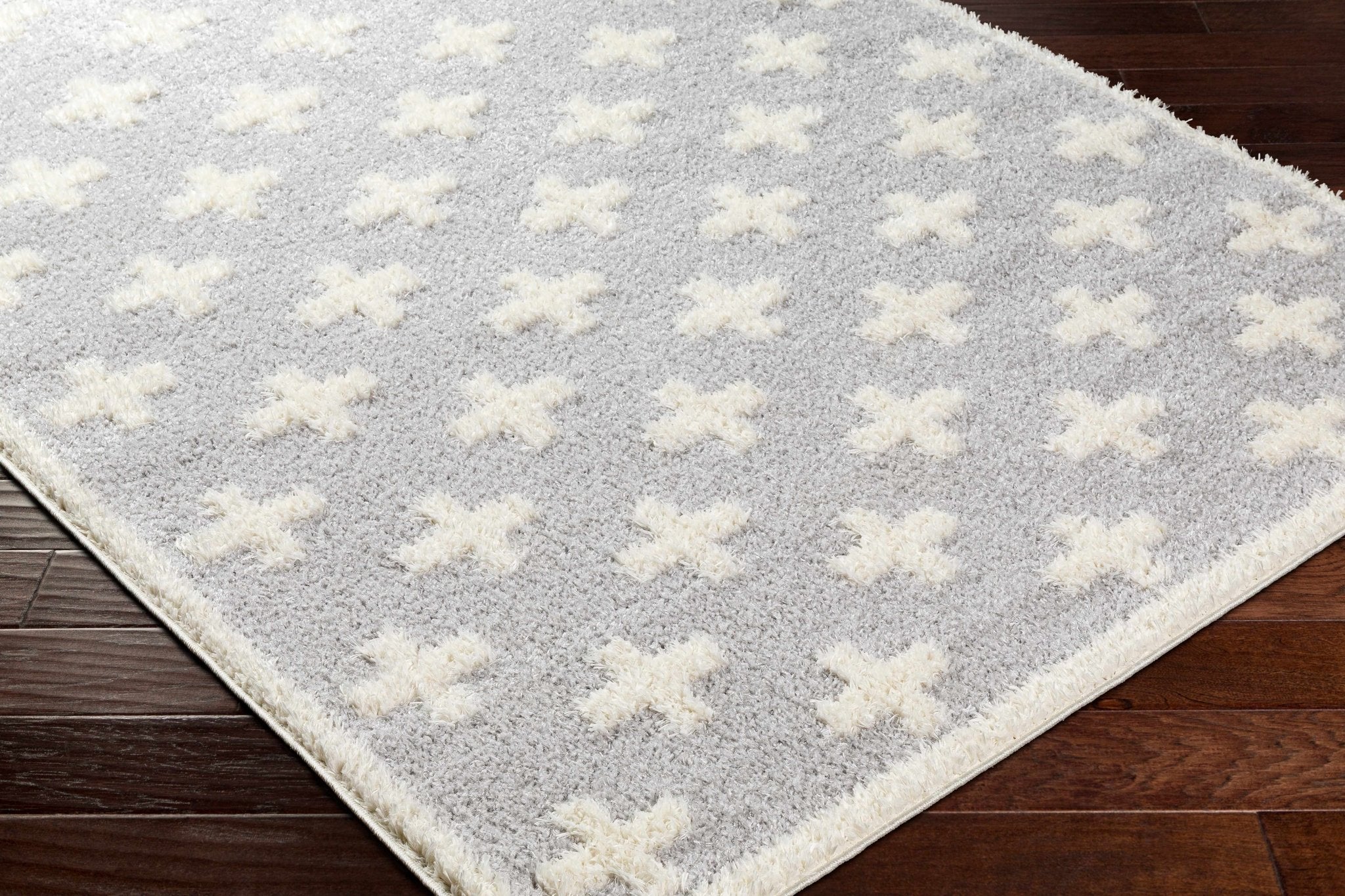 Modern Geometrical Gray and Ivory Plush Pile area rug - Image 8