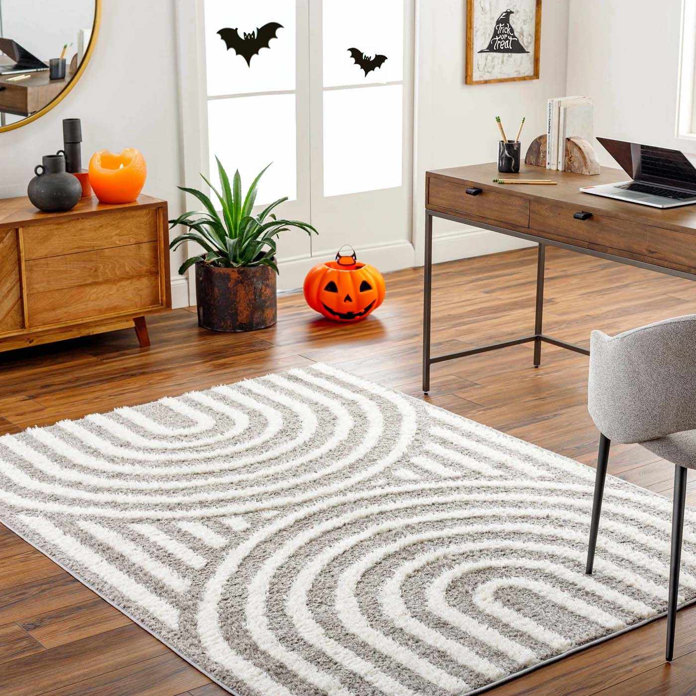 Modern Geometrical Gray and Ivory Plush Pile area rug - Image 2