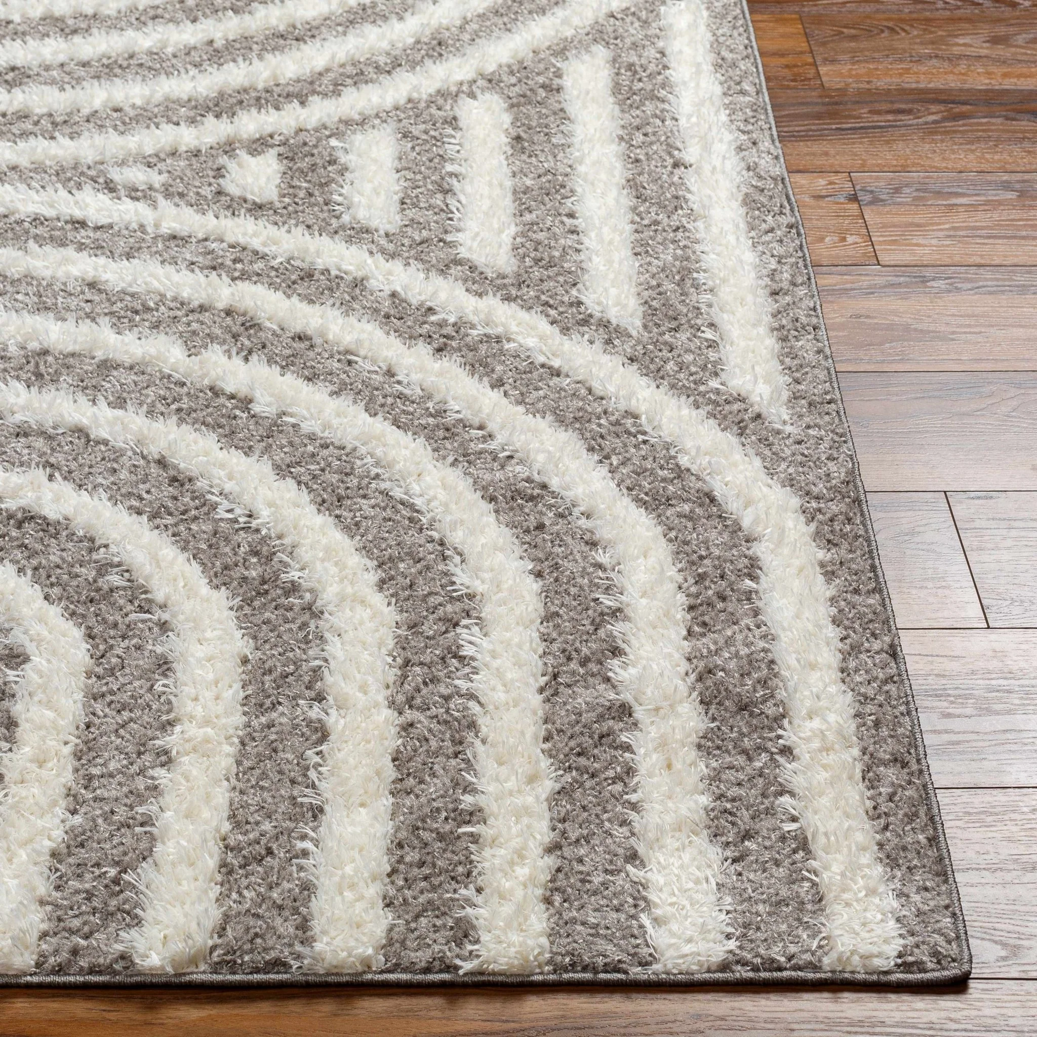 Modern Geometrical Gray and Ivory Plush Pile area rug - Image 3
