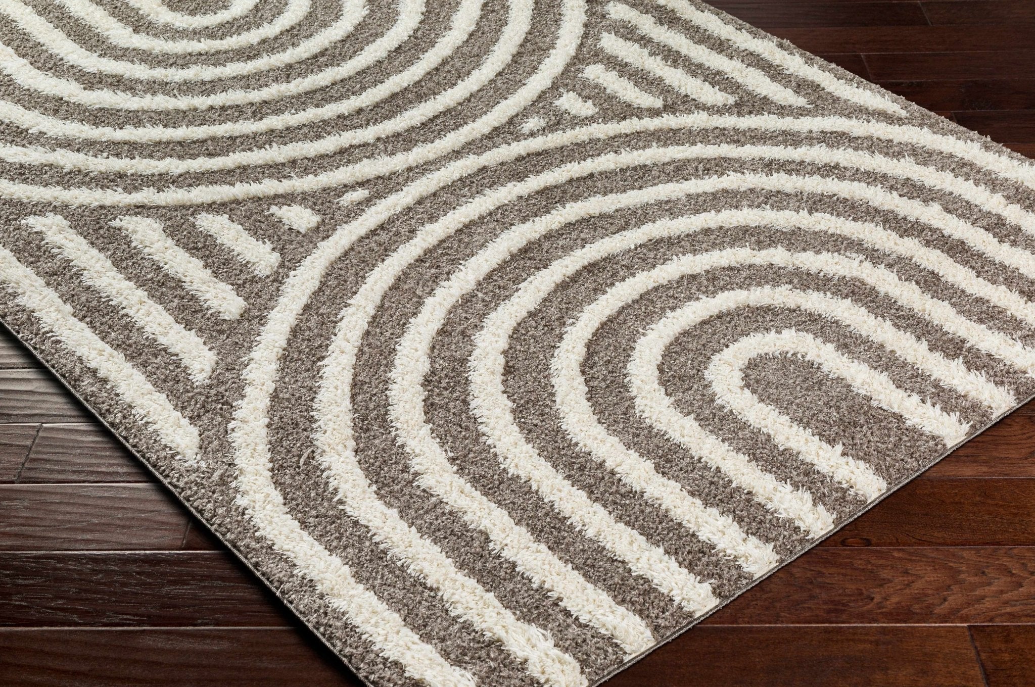 Modern Geometrical Gray and Ivory Plush Pile area rug - Image 4