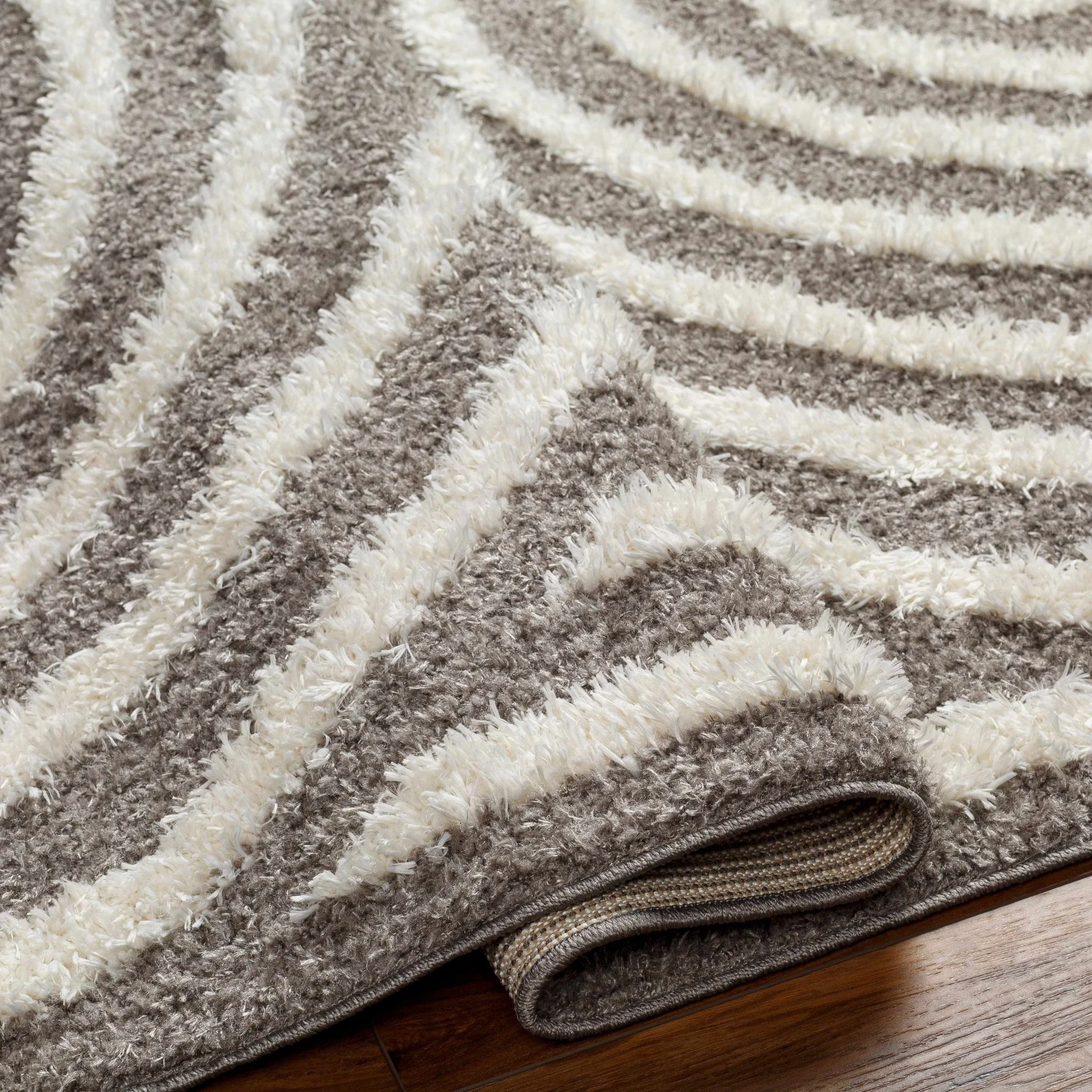 Modern Geometrical Gray and Ivory Plush Pile area rug - Image 5