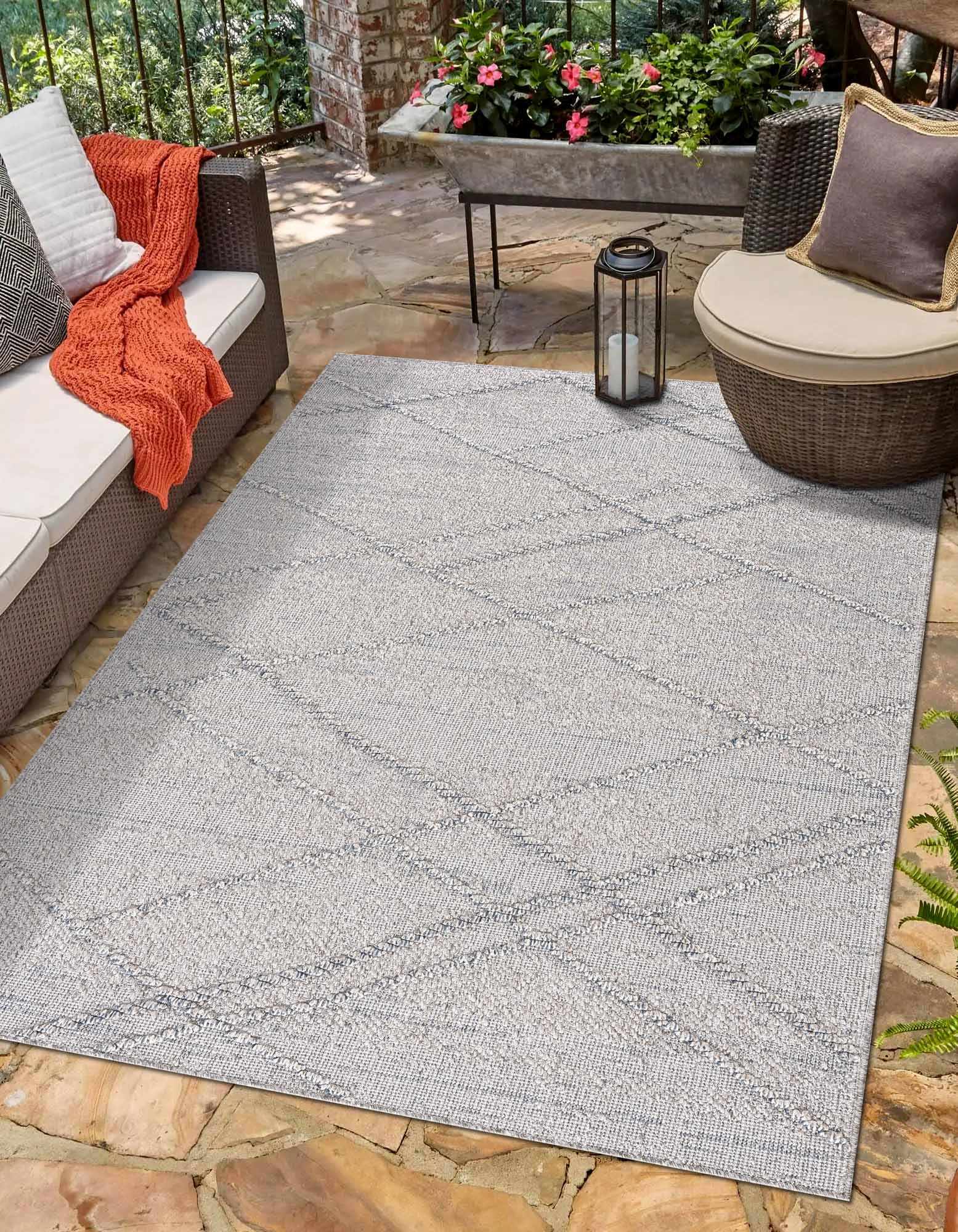 Modern Contemporary Geometrical Gray Outdoor Safe Area Rug - Image 2