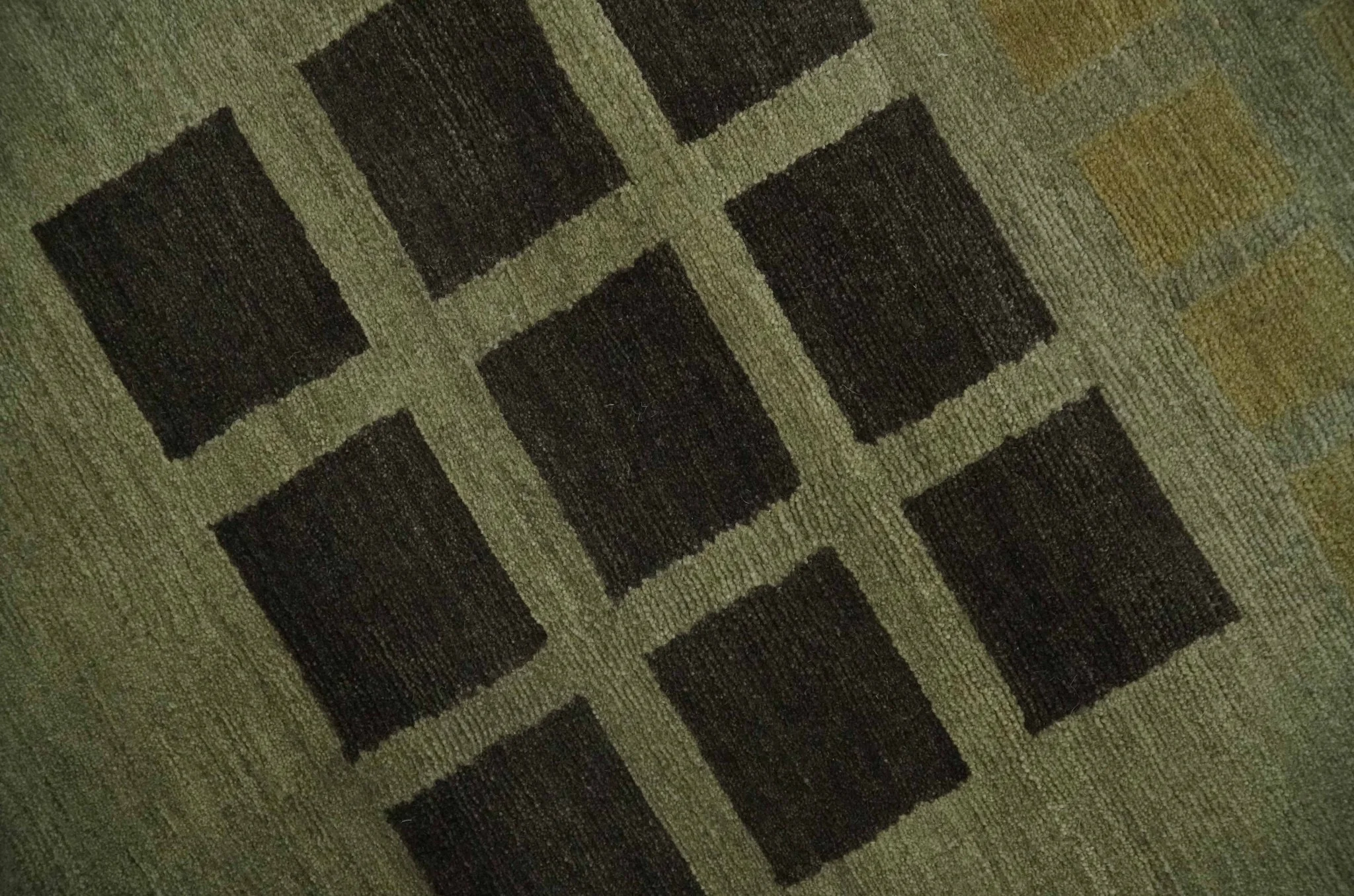 Modern Geometrical Green, Charcoal and Brown Hand loom 5x8 wool Area Rug - Image 4