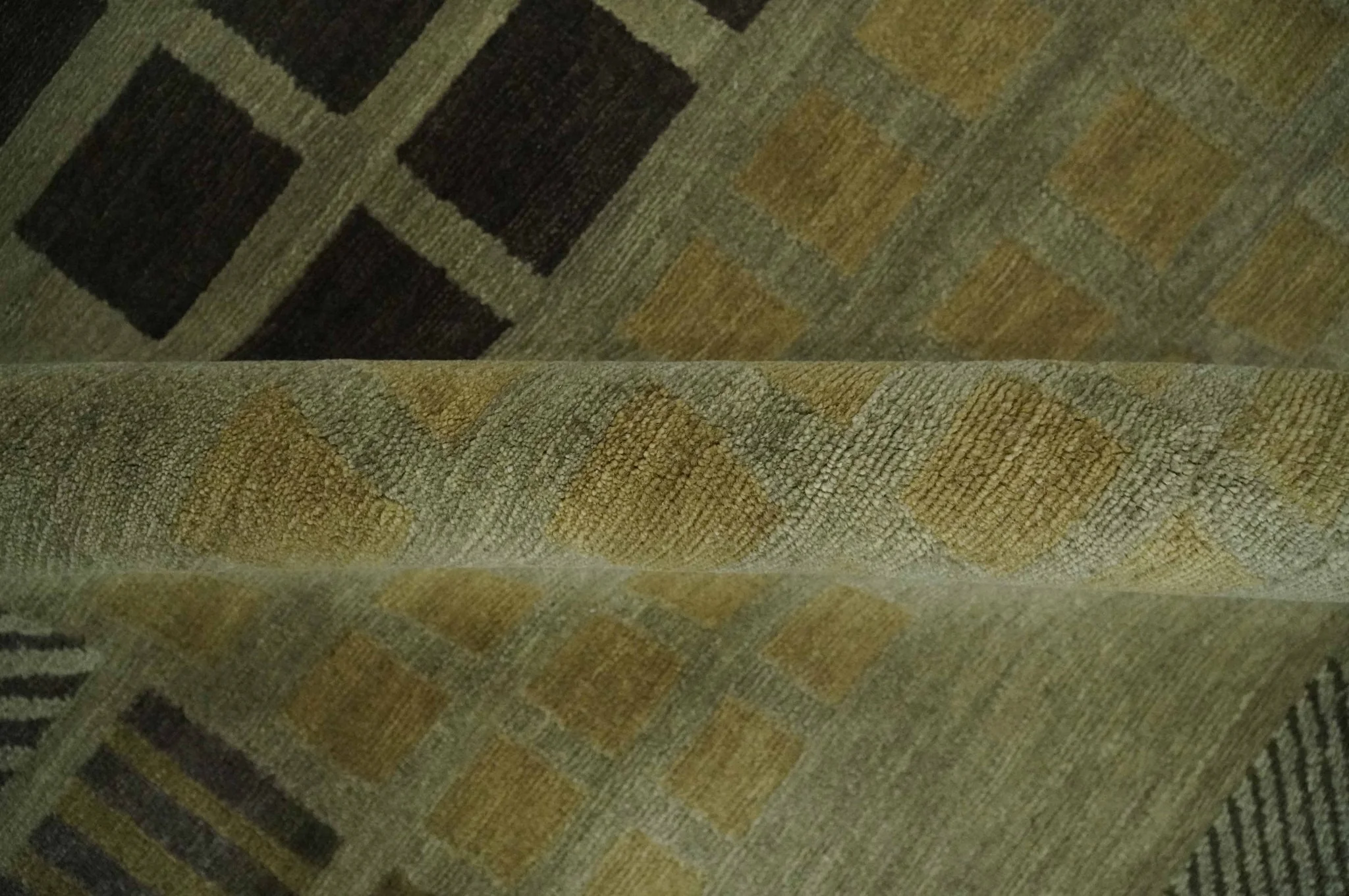 Modern Geometrical Green, Charcoal and Brown Hand loom 5x8 wool Area Rug - Image 6