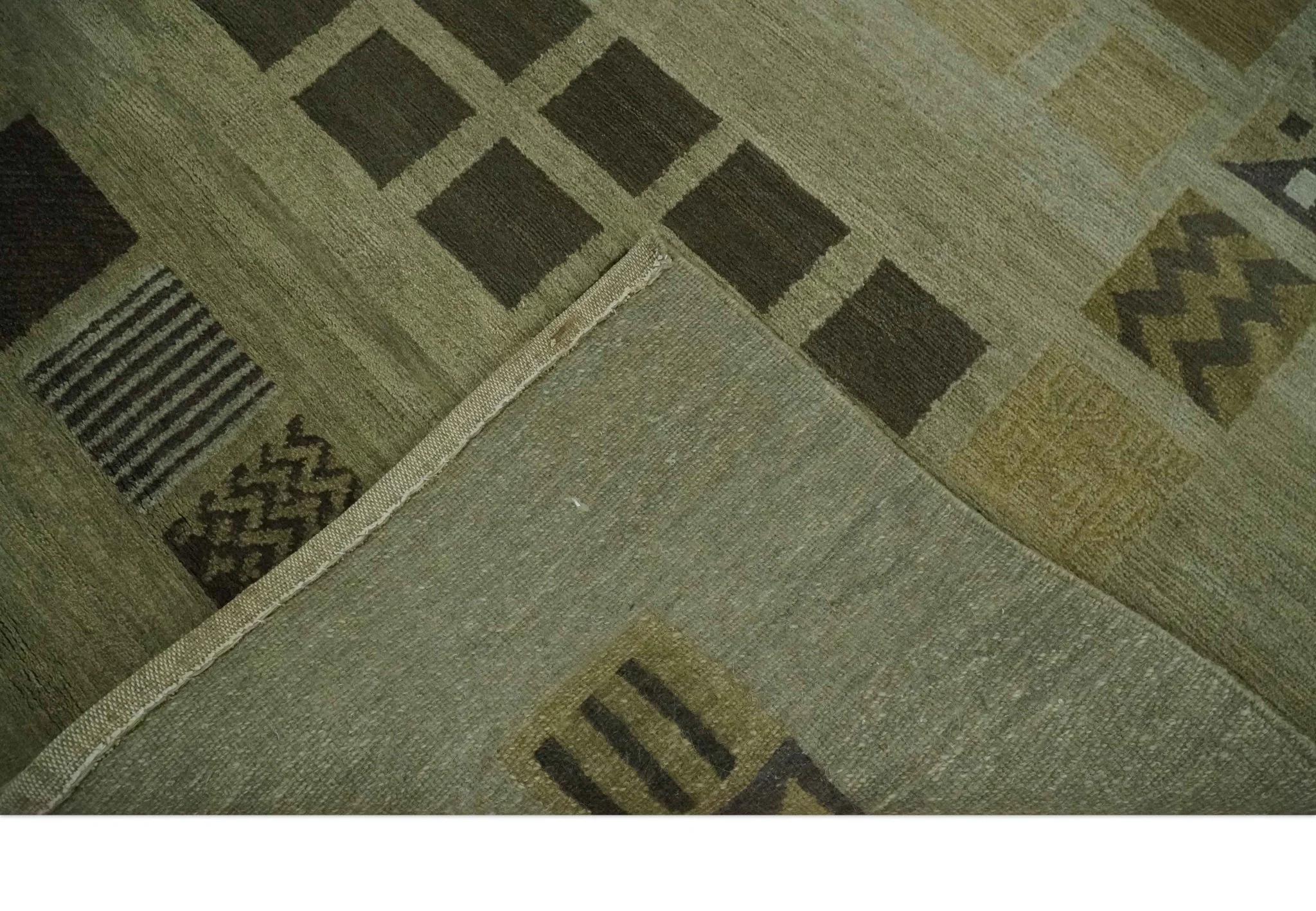 Modern Geometrical Green, Charcoal and Brown Hand loom 5x8 wool Area Rug - Image 7