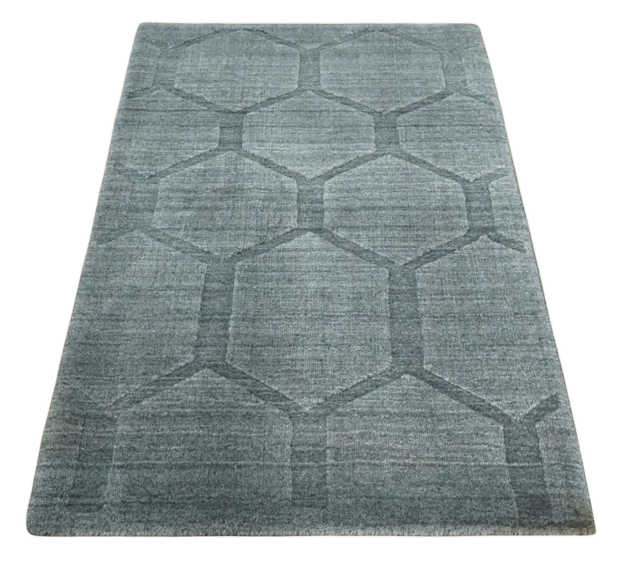 Modern Geometrical Hand Woven 2x3 Charcoal Area Rug made with Art Silk | N7123 - Image 8