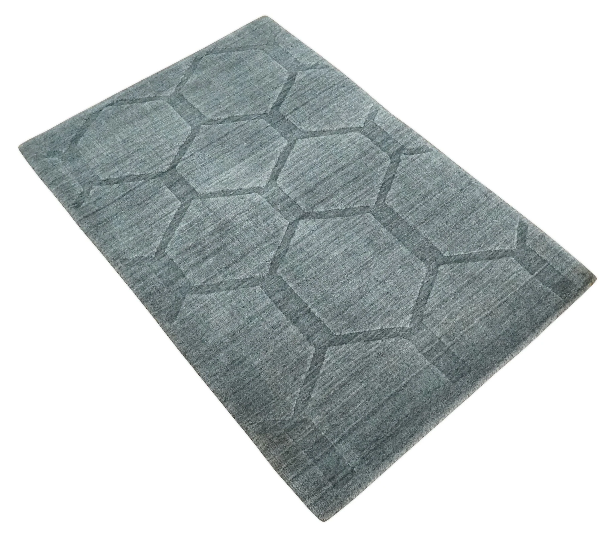 Modern Geometrical Hand Woven 2x3 Charcoal Area Rug made with Art Silk | N7123 - Image 9