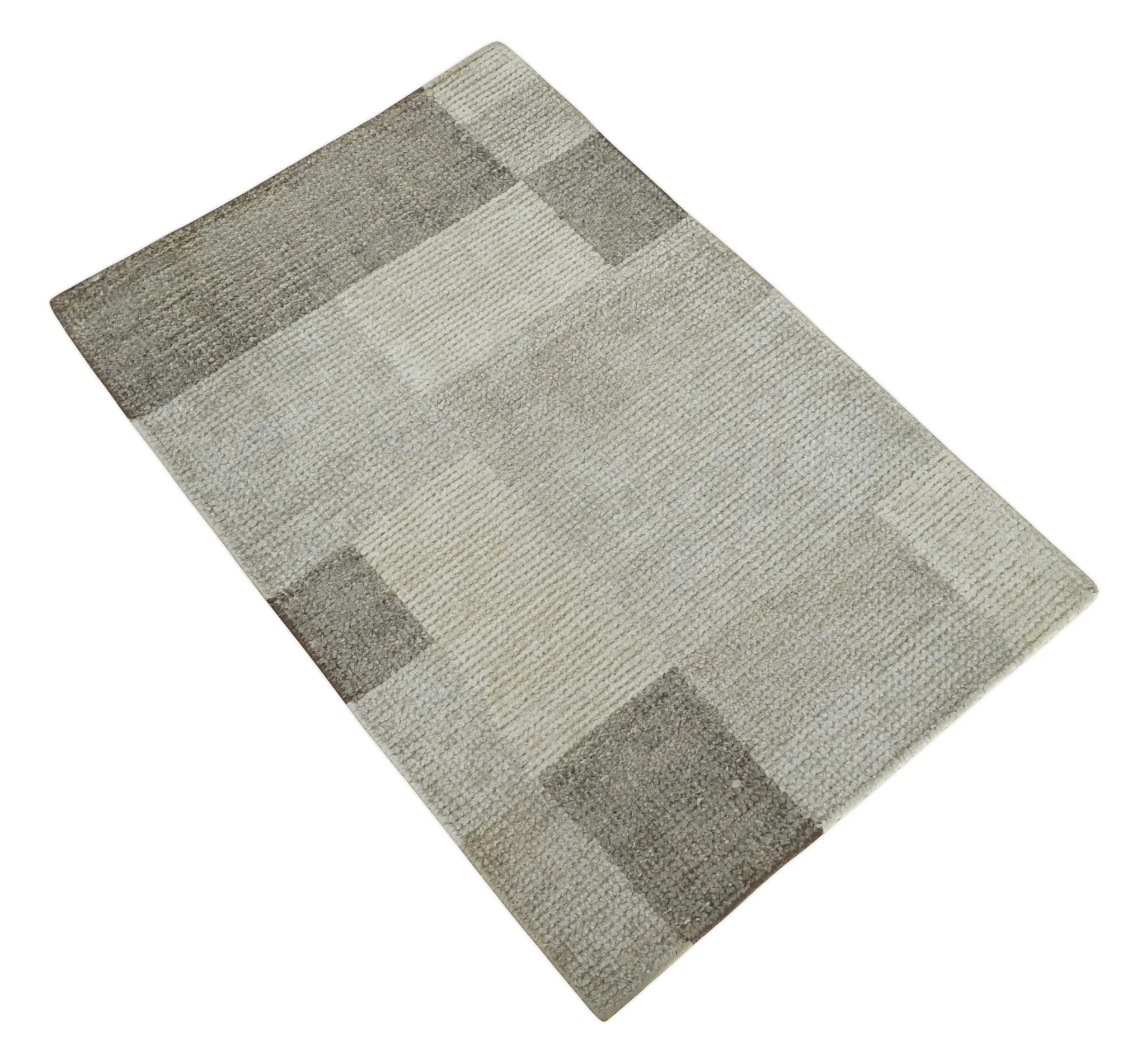 Modern Geometrical Hand knotted 2x3 Gray, Beige and Silver Area Rug | N5323 - Image 6