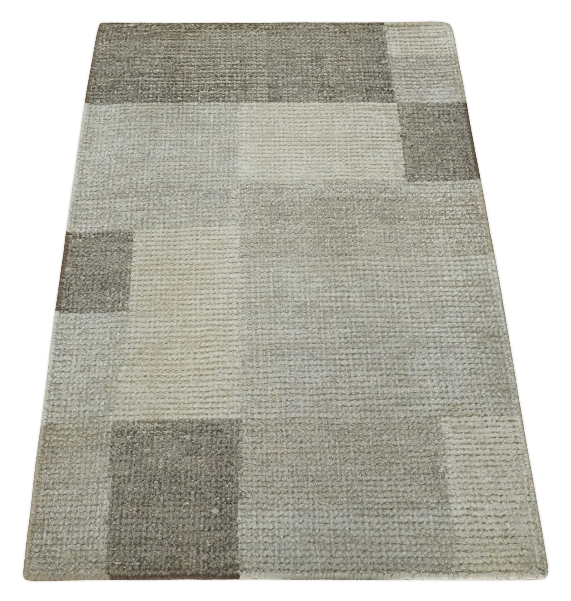 Modern Geometrical Hand knotted 2x3 Gray, Beige and Silver Area Rug | N5323 - Image 8