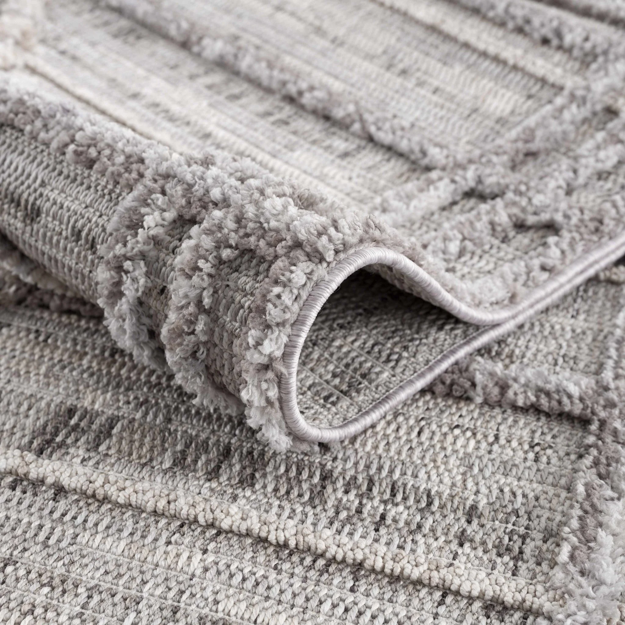Modern Geometrical High Low Texture Silver and Dark Purple Area Rug - Image 11