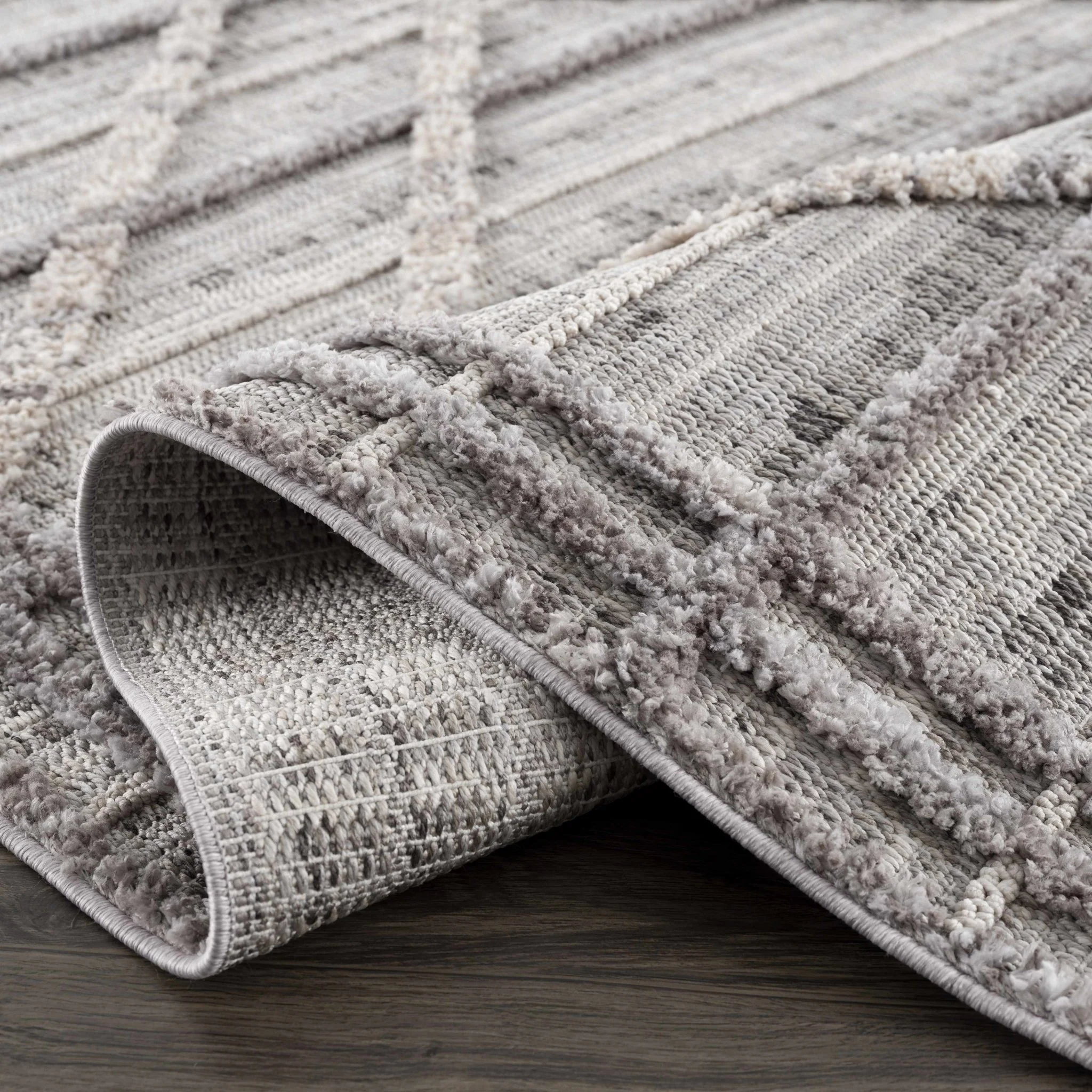 Modern Geometrical High Low Texture Silver and Dark Purple Area Rug - Image 14