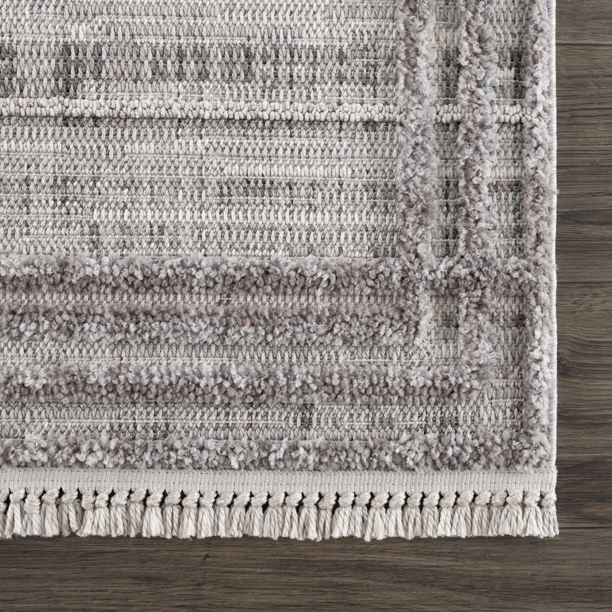 Modern Geometrical High Low Texture Silver and Dark Purple Area Rug - Image 15