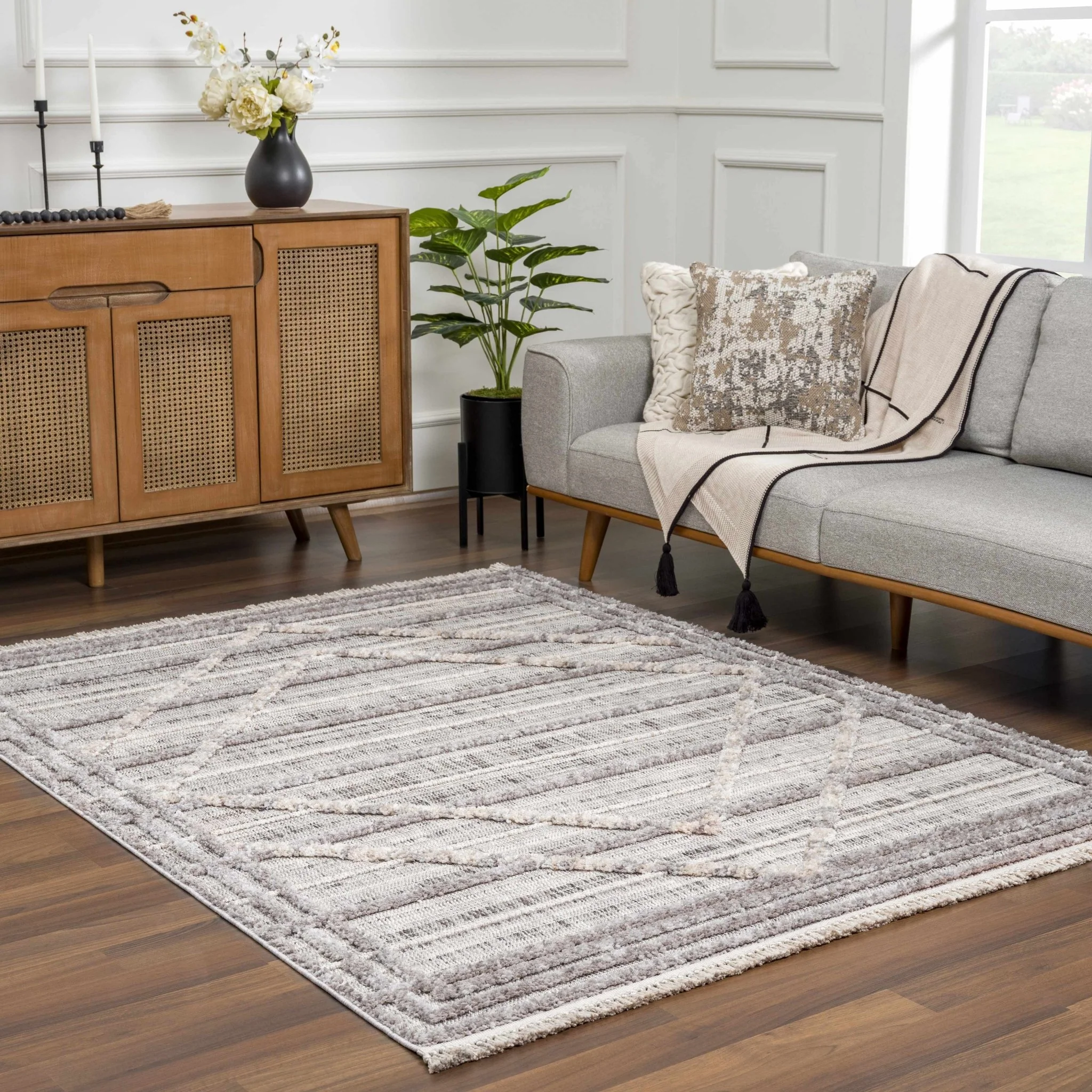 Modern Geometrical High Low Texture Silver and Dark Purple Area Rug - Image 22