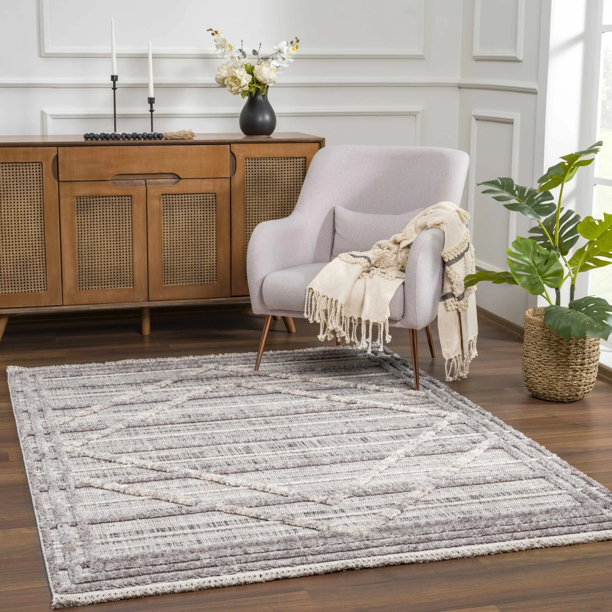 Modern Geometrical High Low Texture Silver and Dark Purple Area Rug - Image 23