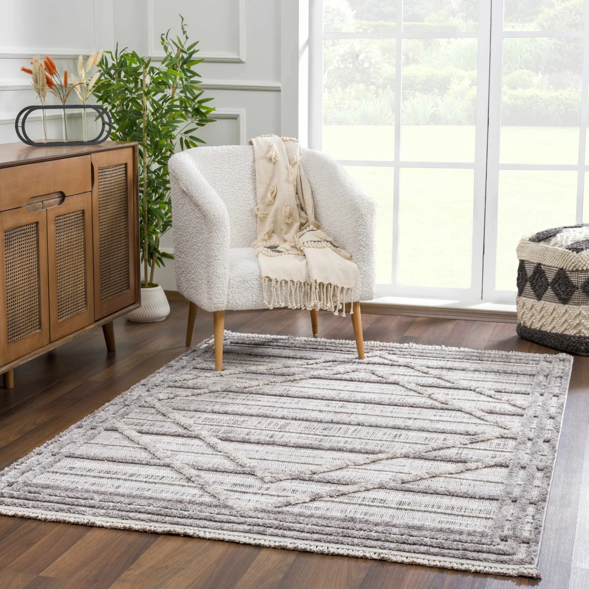 Modern Geometrical High Low Texture Silver and Dark Purple Area Rug - Image 6