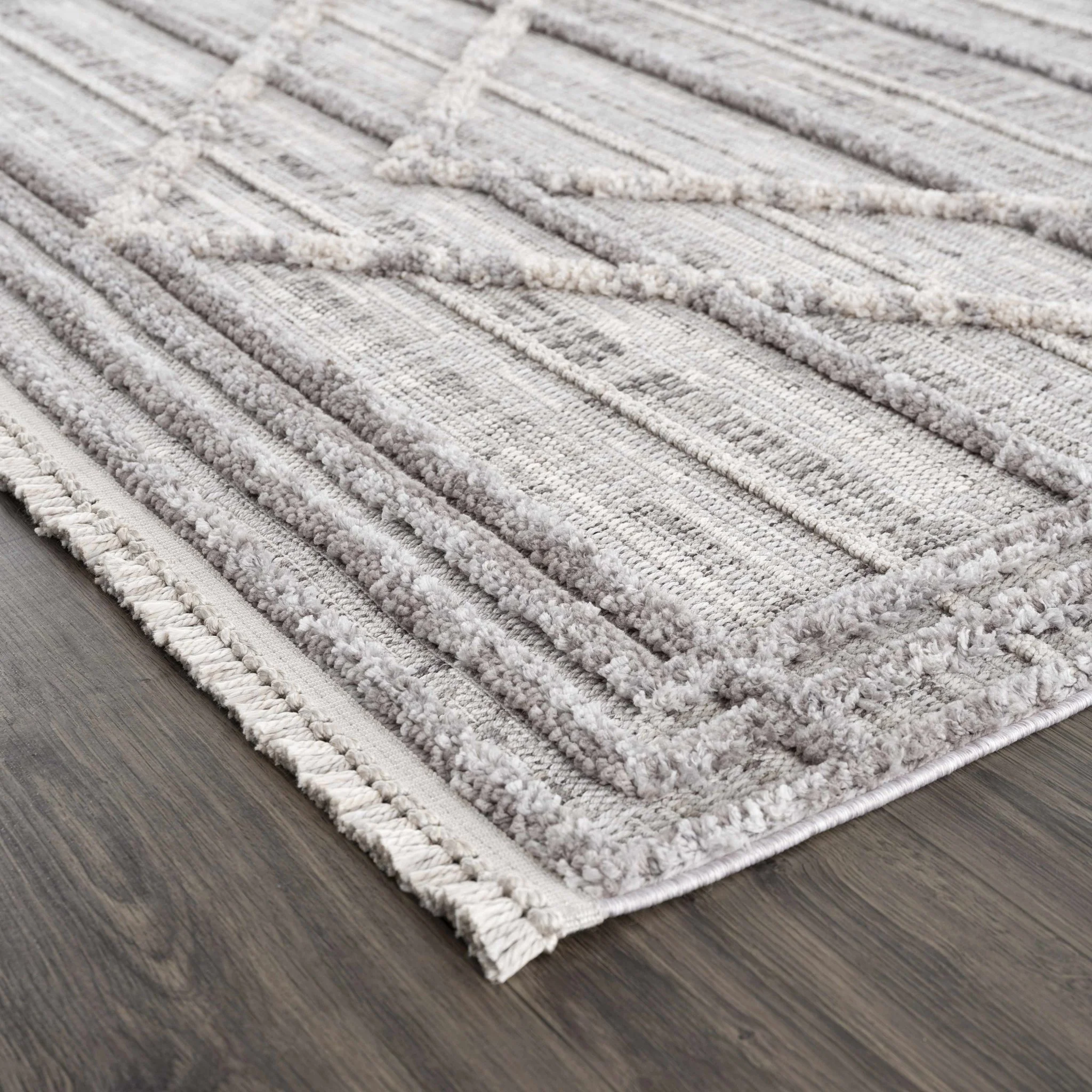 Modern Geometrical High Low Texture Silver and Dark Purple Area Rug - Image 9
